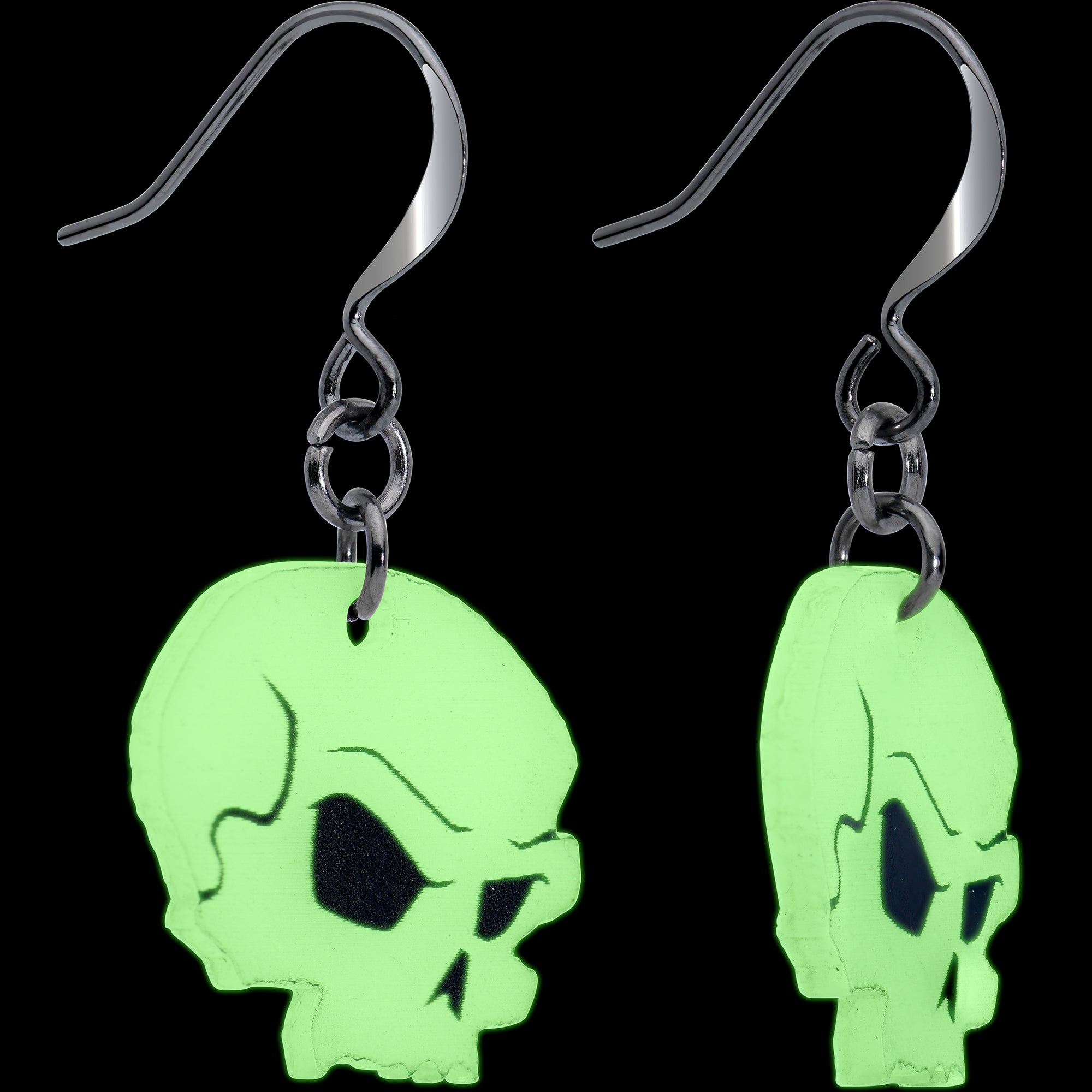 Creepy Skull Glow in the Dark Halloween Fishhook Dangle Earrings