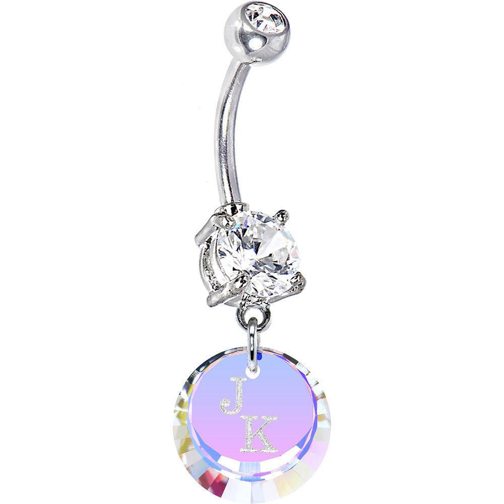 Custom Round Aurora Crystal Personalized Belly Ring