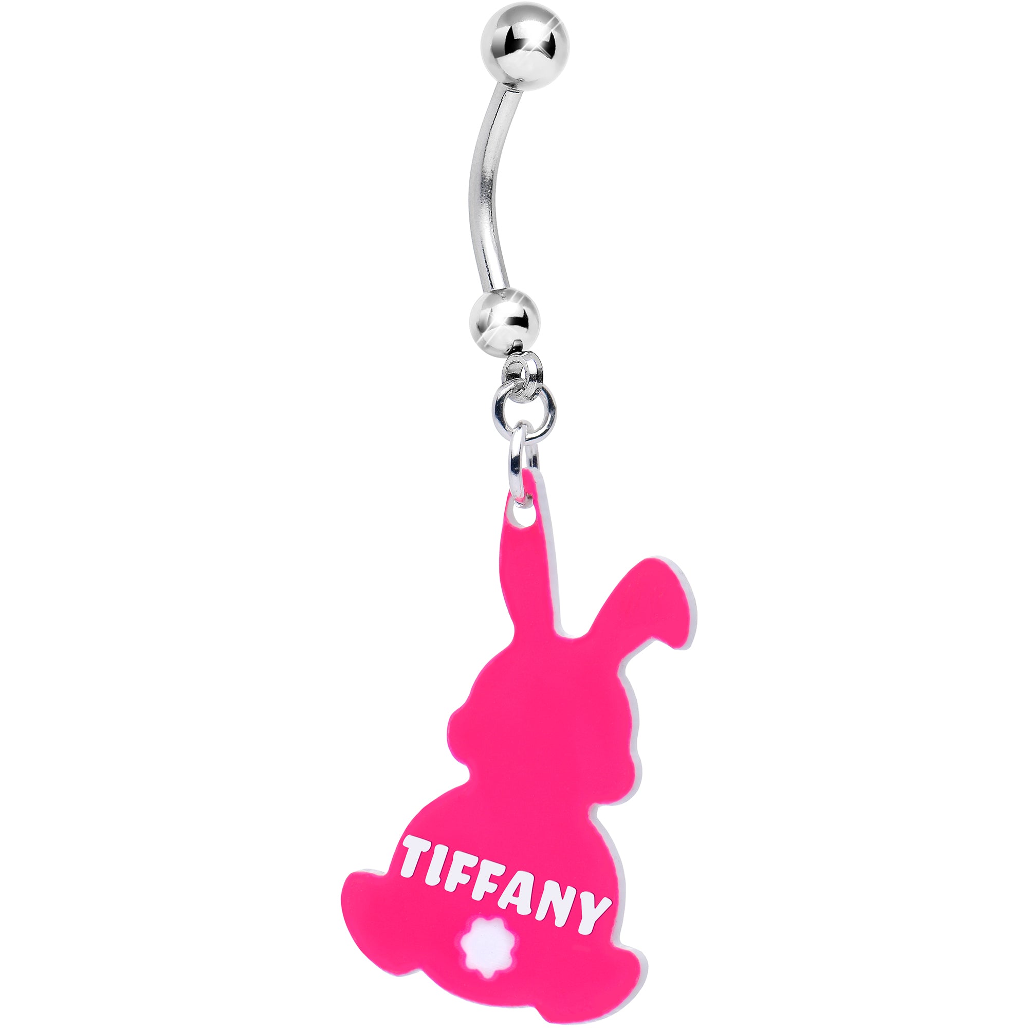 Custom Pink Bunny Rabbit Personalized Dangle Belly Ring