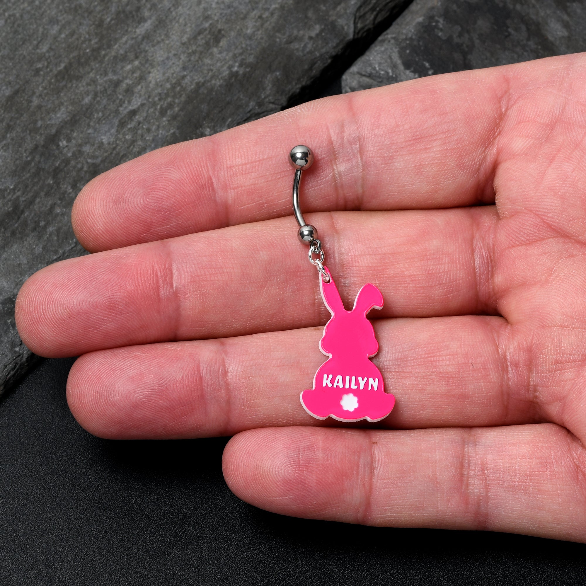 Custom Pink Bunny Rabbit Personalized Dangle Belly Ring
