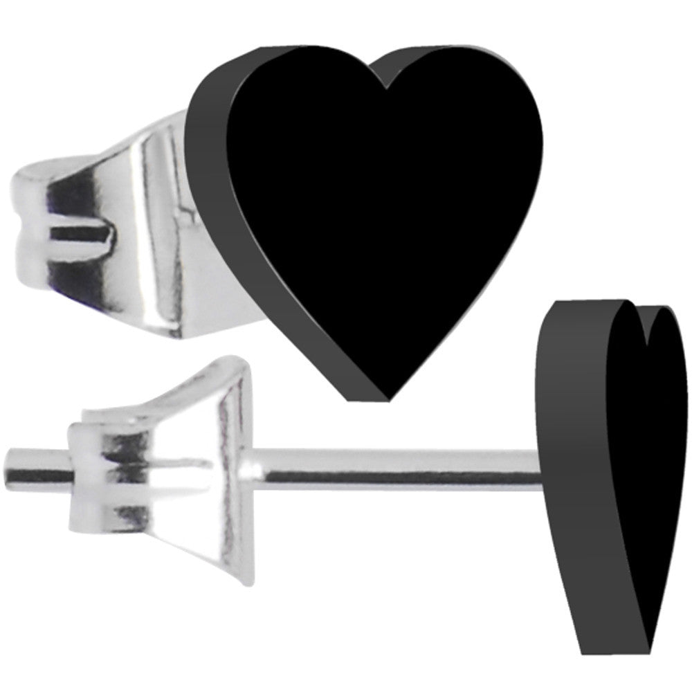 Black Acrylic Heart Stud Earrings