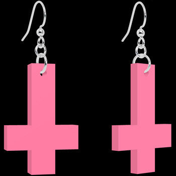 Pink Inverted Cross Dangle Earrings lightweight body jewelry