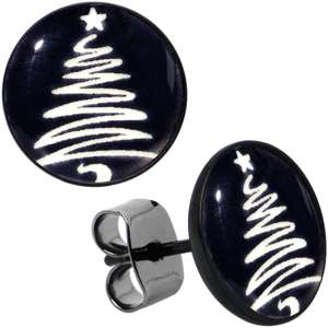 Black Anodized Glow in the Dark Holiday Christmas Tree Stud Earrings