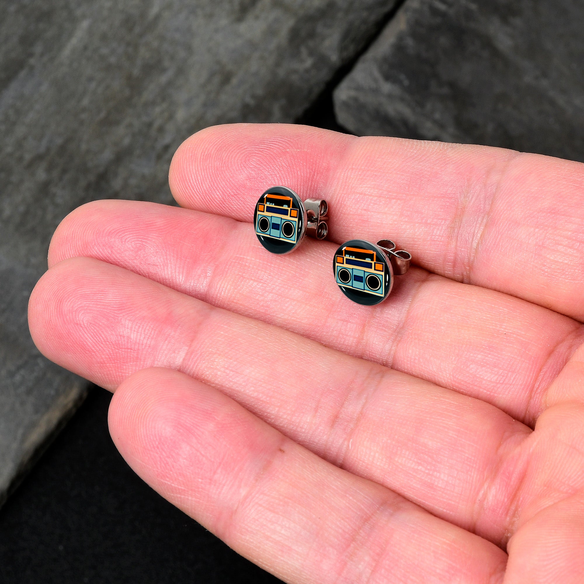 Retro Boombox Stud Earrings by Onyx O