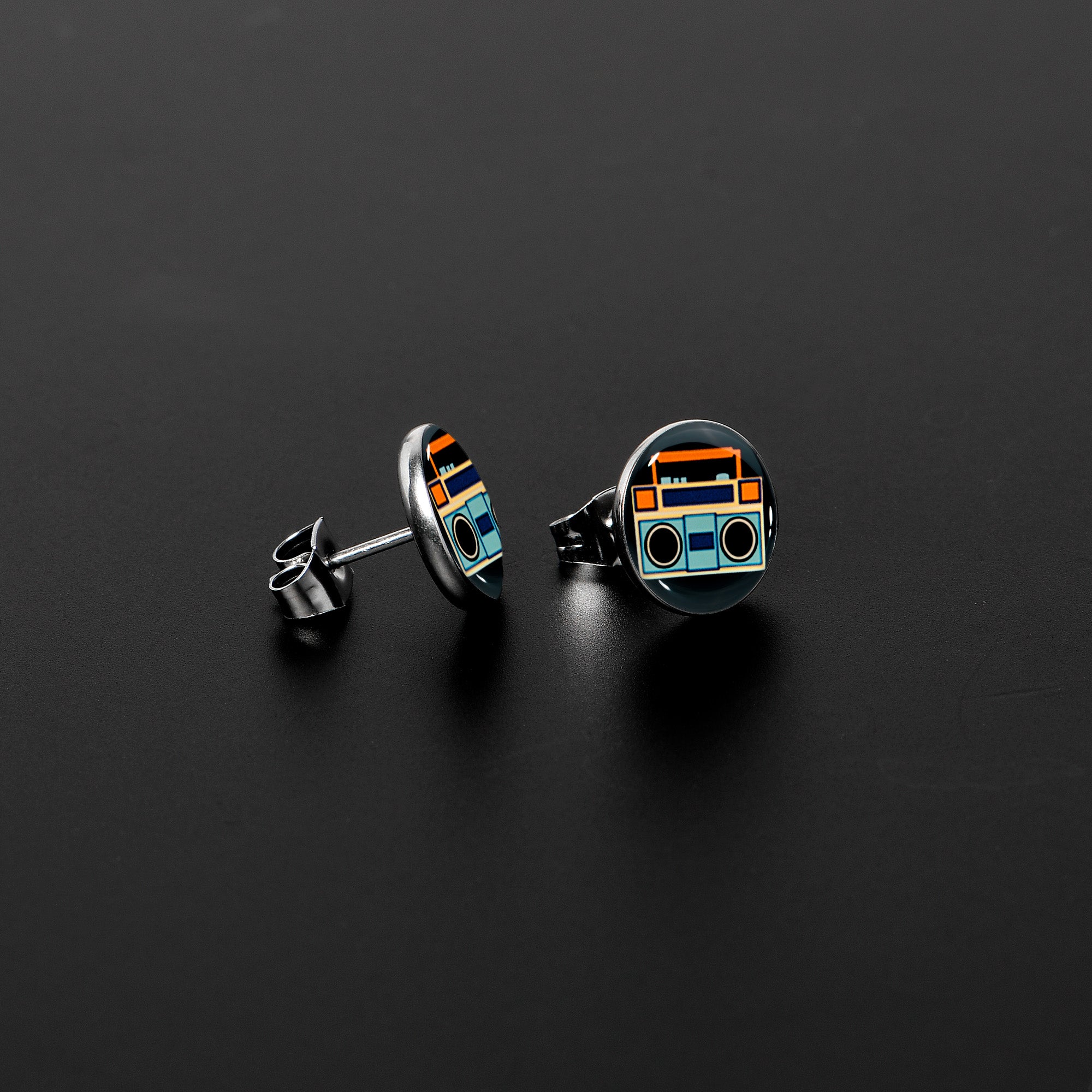 Retro Boombox Stud Earrings by Onyx O