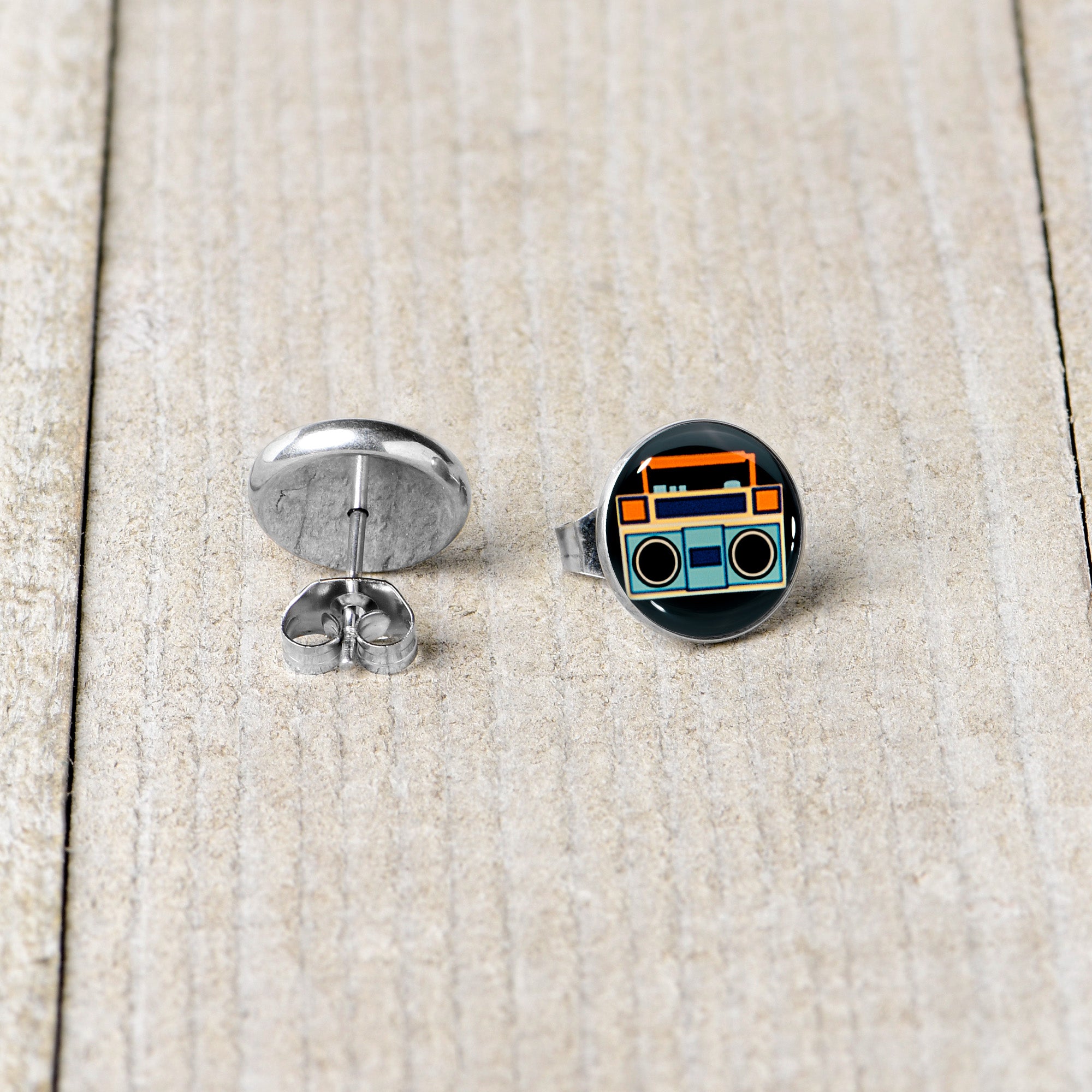 Retro Boombox Stud Earrings by Onyx O