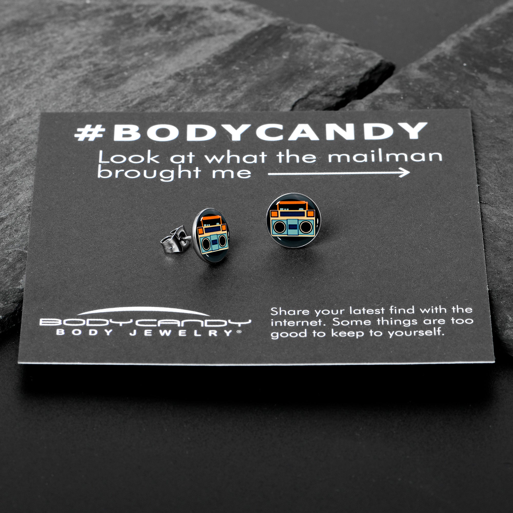 Retro Boombox Stud Earrings by Onyx O