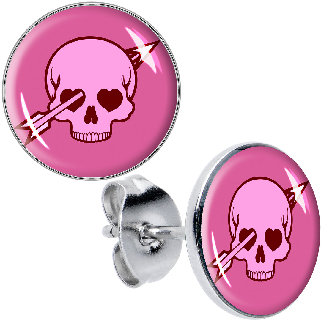 Valentine Cupid Skull Hypoallergenic Stainless Steel Stud Earrings