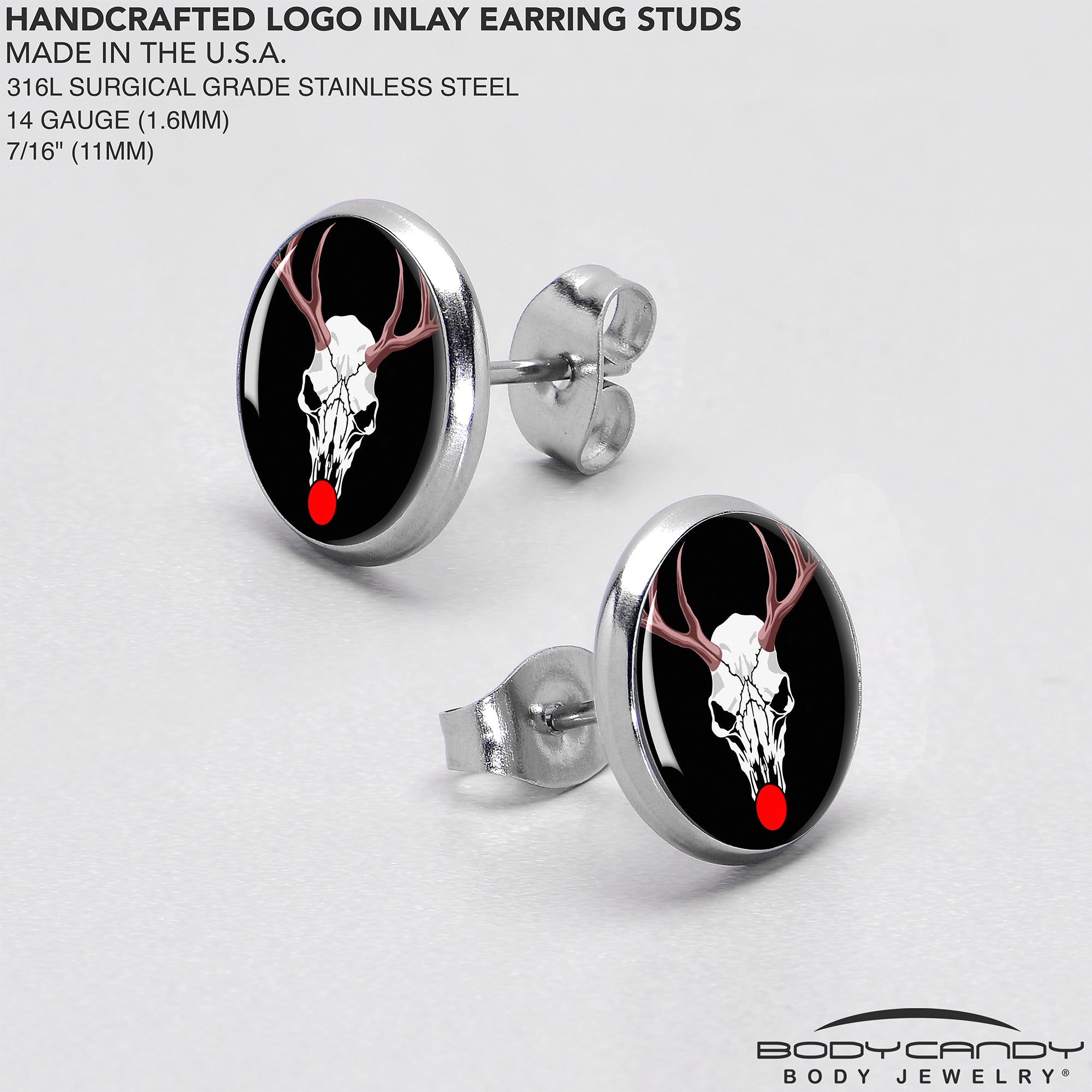 Holiday Dead Nosed Reindeer  Stainless Steel Stud Earrings perfect for sensitive ears