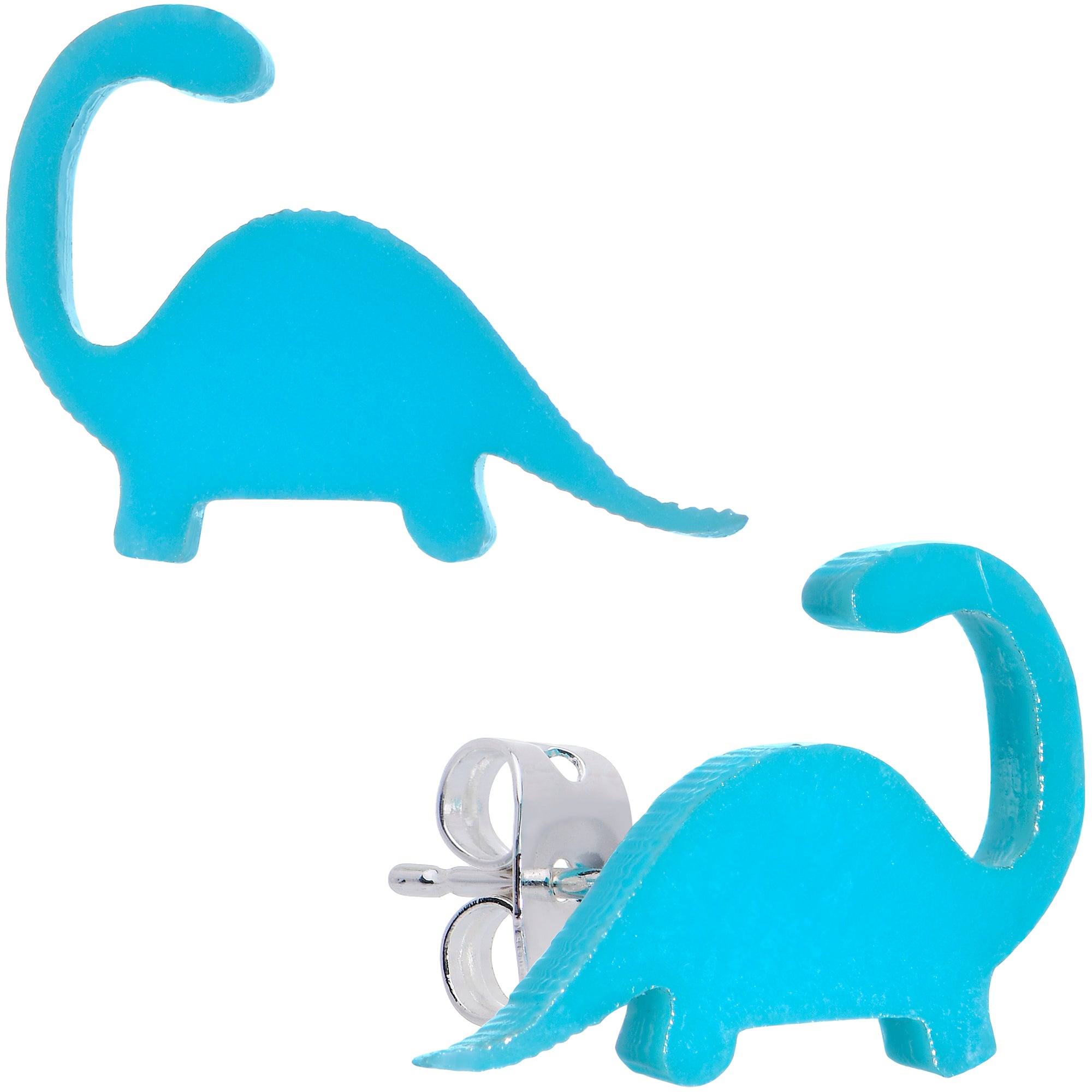 Blue Acrylic Brontosaurus Dinosaur Stud Earrings