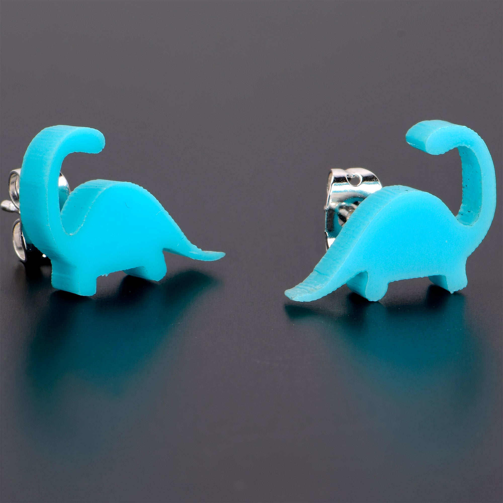 Blue Acrylic Brontosaurus Dinosaur Stud Earrings