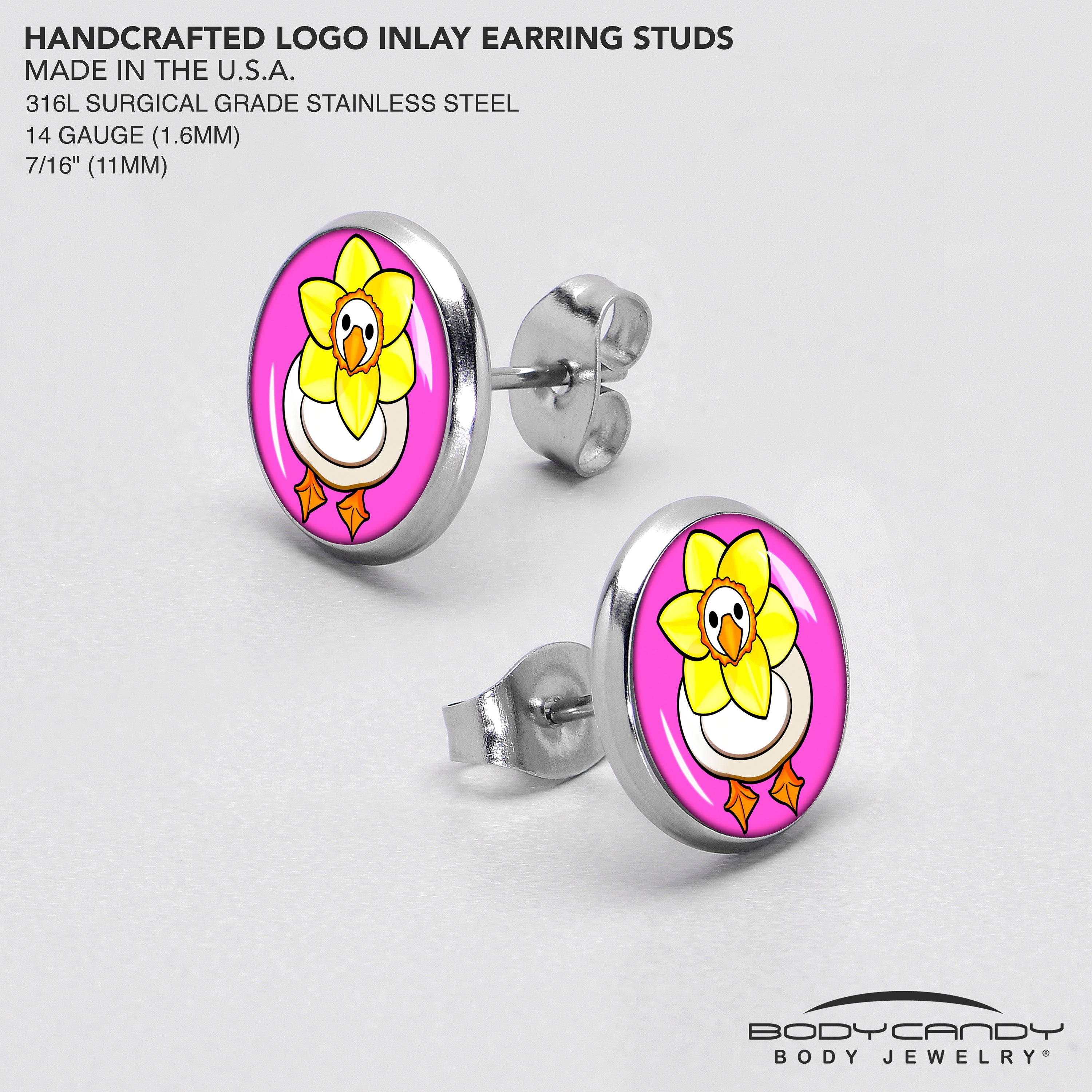 Daffodil Duck  Stainless Steel Stud Earrings custom design option