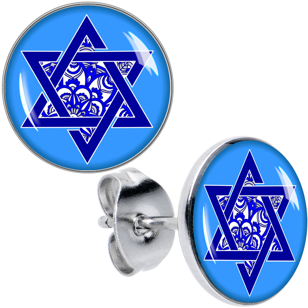 Floral Star of David Hypoallergenic Stainless Steel Stud Earrings