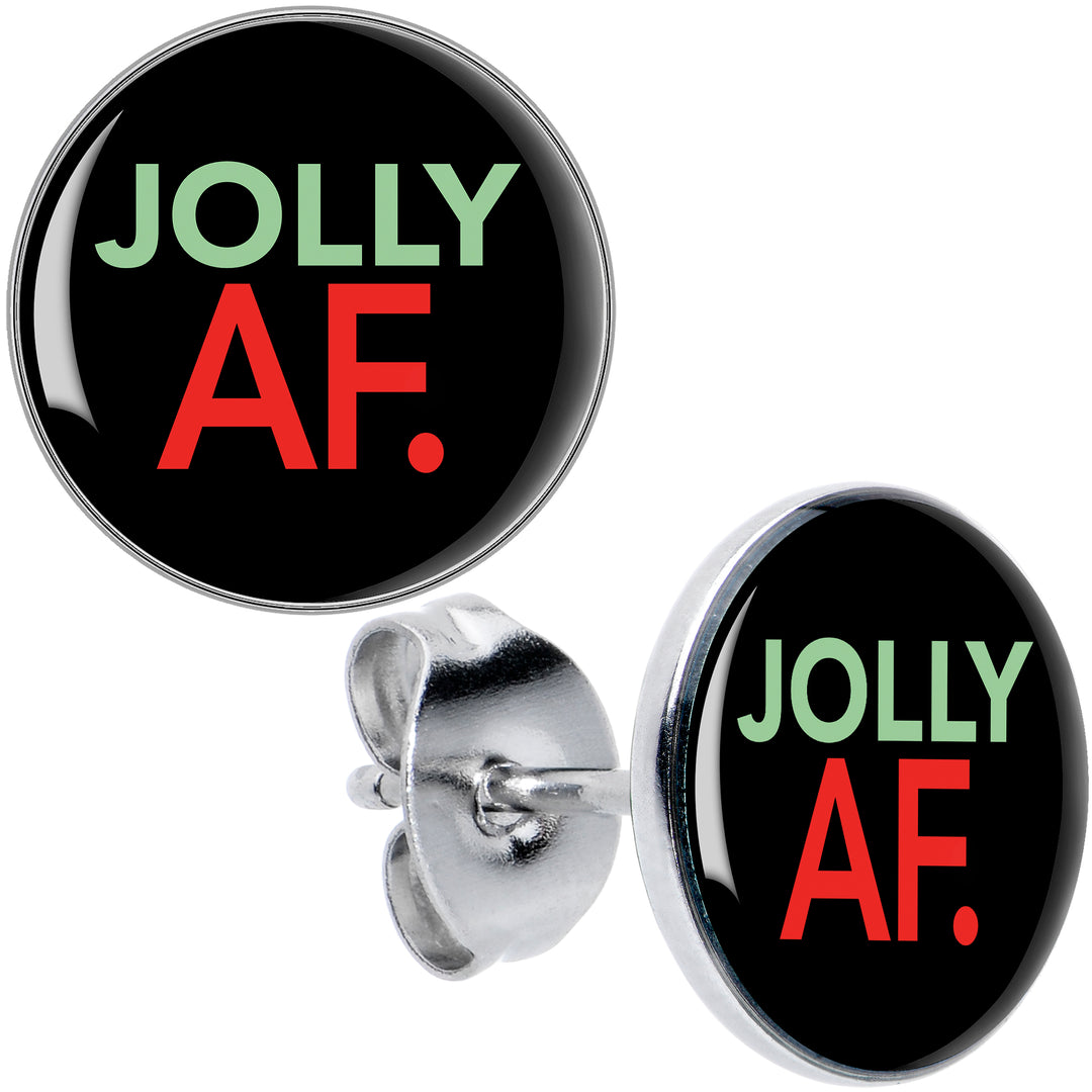 Jolly AF Festive Holiday Christmas Hypoallergenic Stainless Steel Stud Earrings
