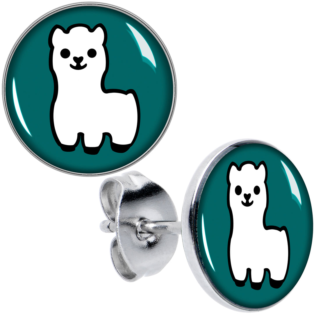 White Llama Hypoallergenic Stainless Steel Stud Earrings