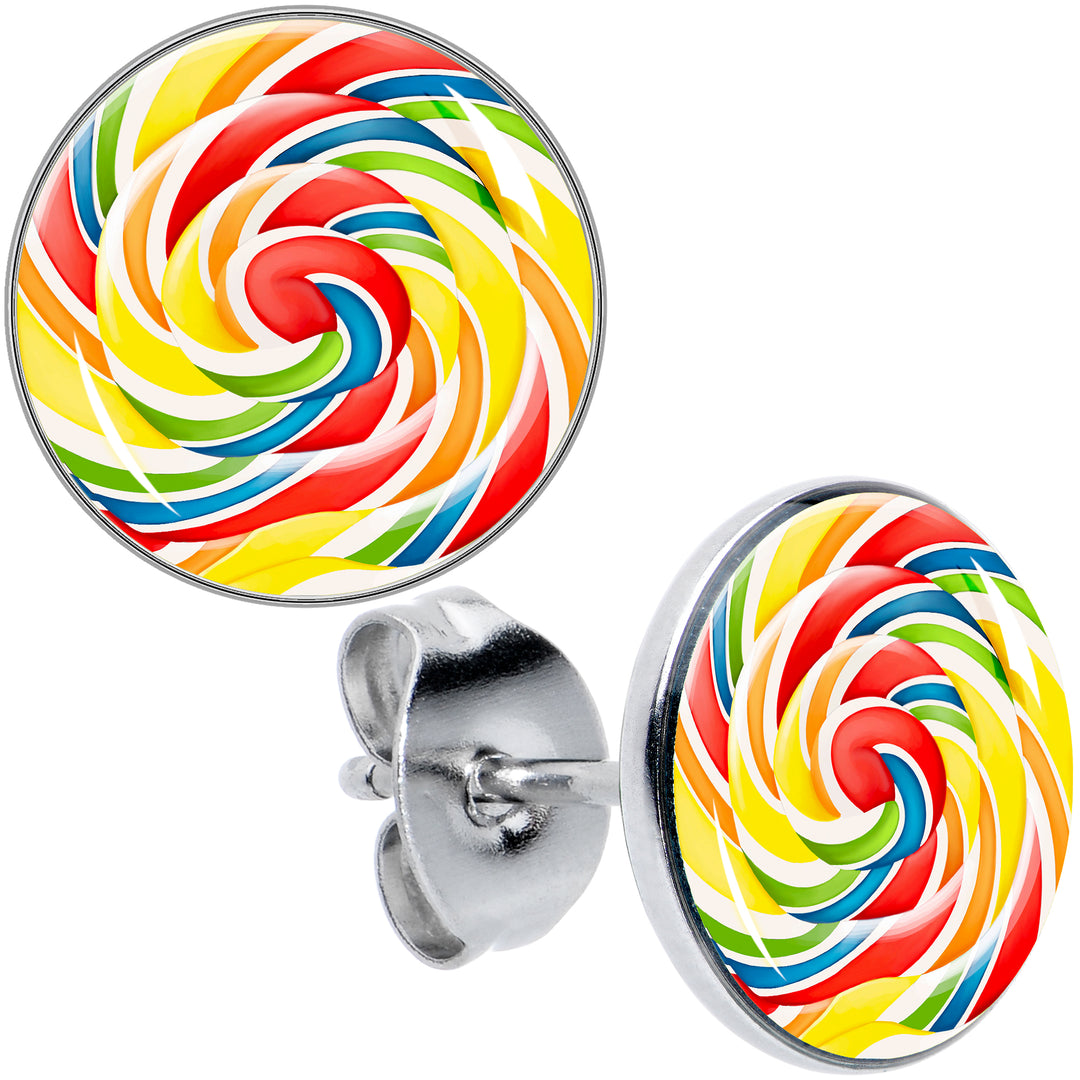 Rainbow Swirl Lollipop Hypoallergenic Stainless Steel Stud Earrings