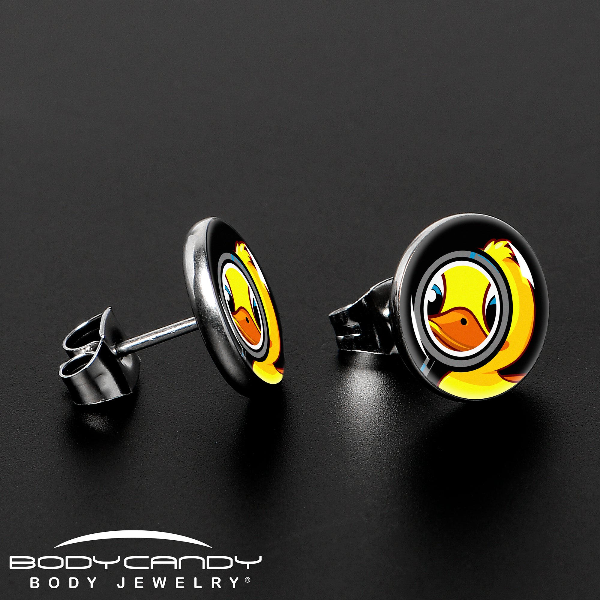 Magnified Yellow Duck Stud Earrings