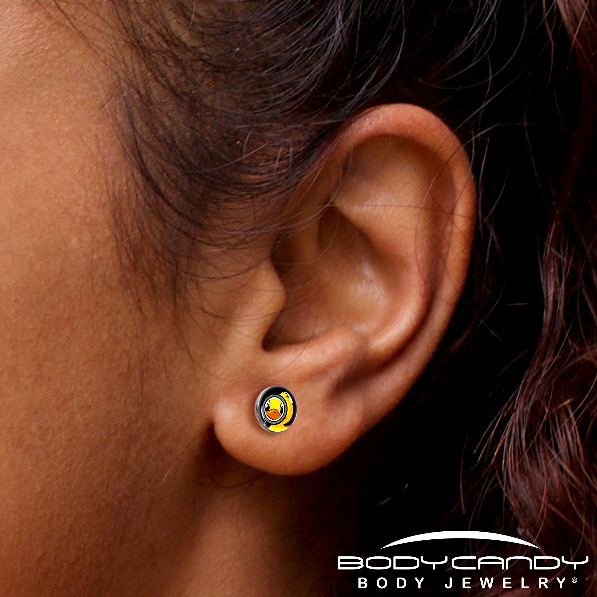 Magnified Yellow Duck Stud Earrings