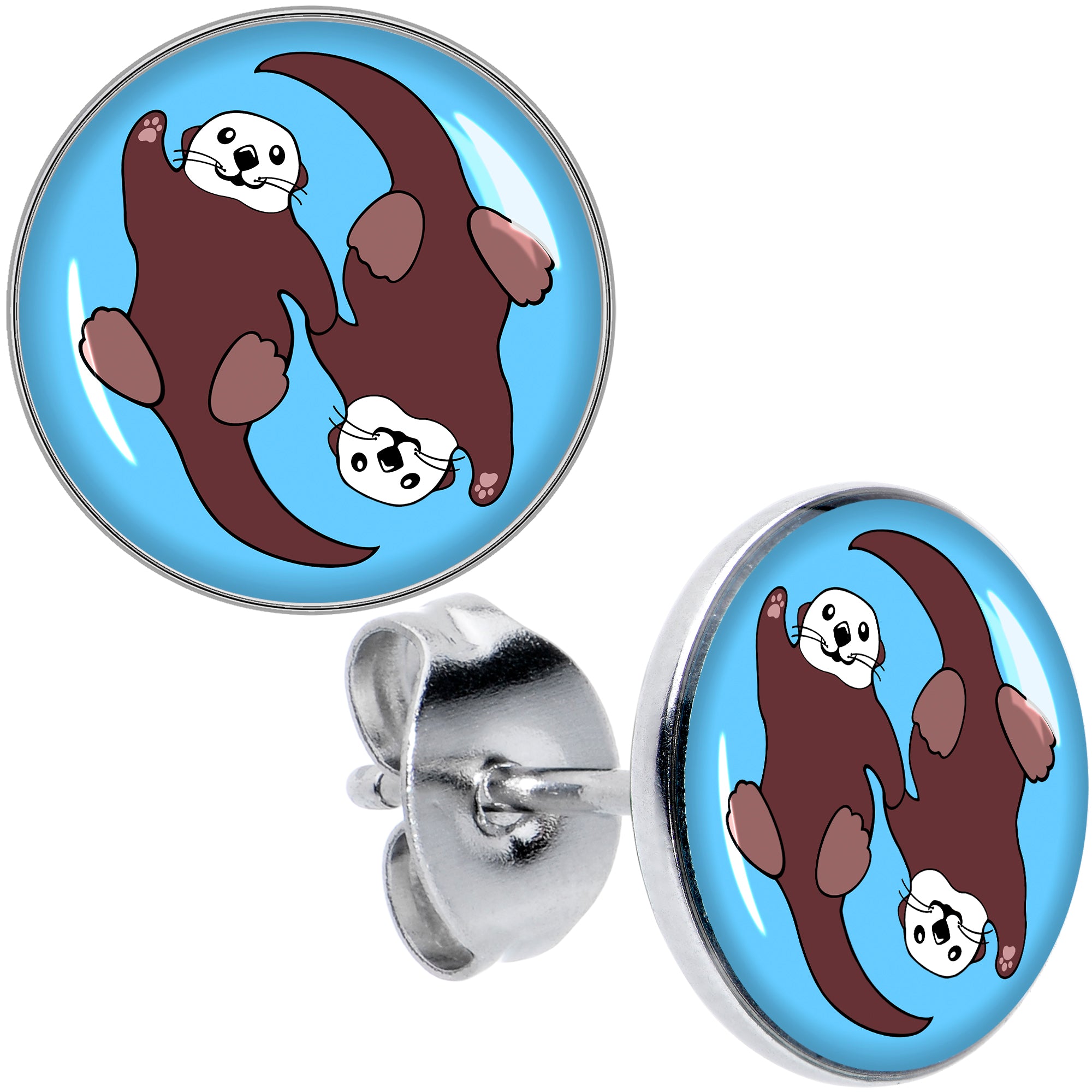 Oh My Otters Animal Hypoallergenic Stainless Steel Stud Earrings