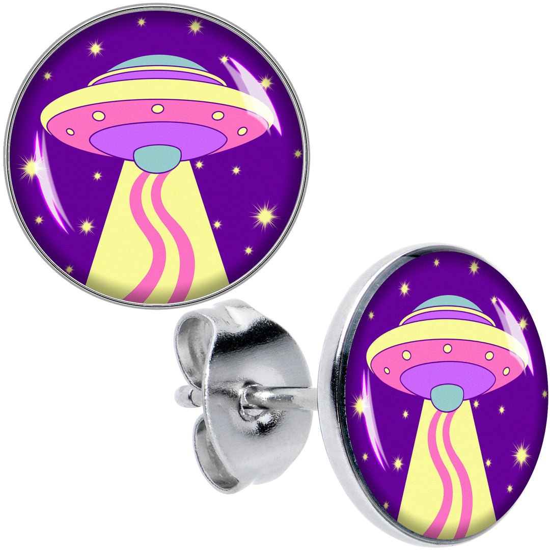 Style Space Invasion UFO Hypoallergenic Stainless Steel Stud Earrings