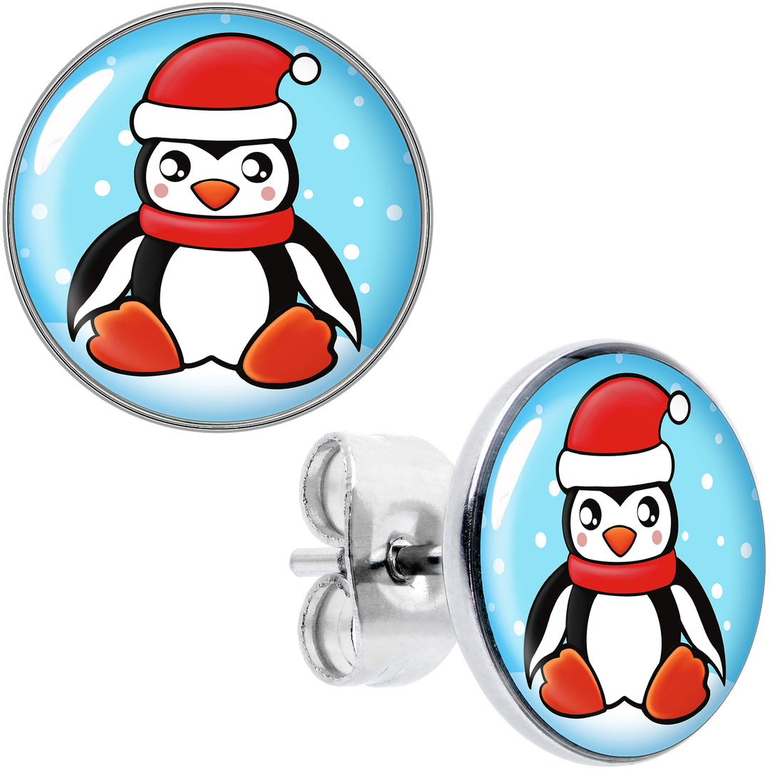 Snowfall Holiday Penguin Hypoallergenic Stainless Steel Stud Earrings