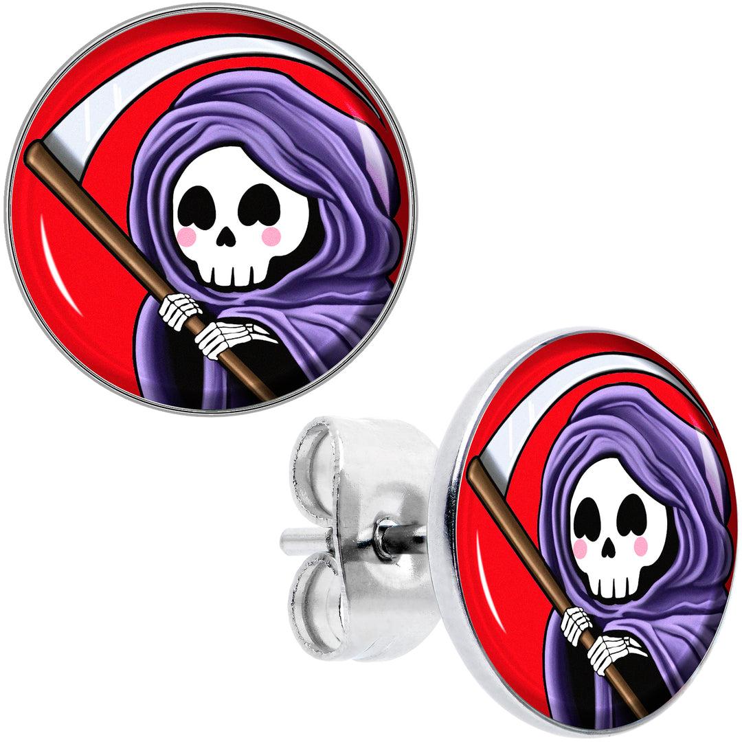 Grim Reaper Hypoallergenic Stainless Steel Stud Earrings