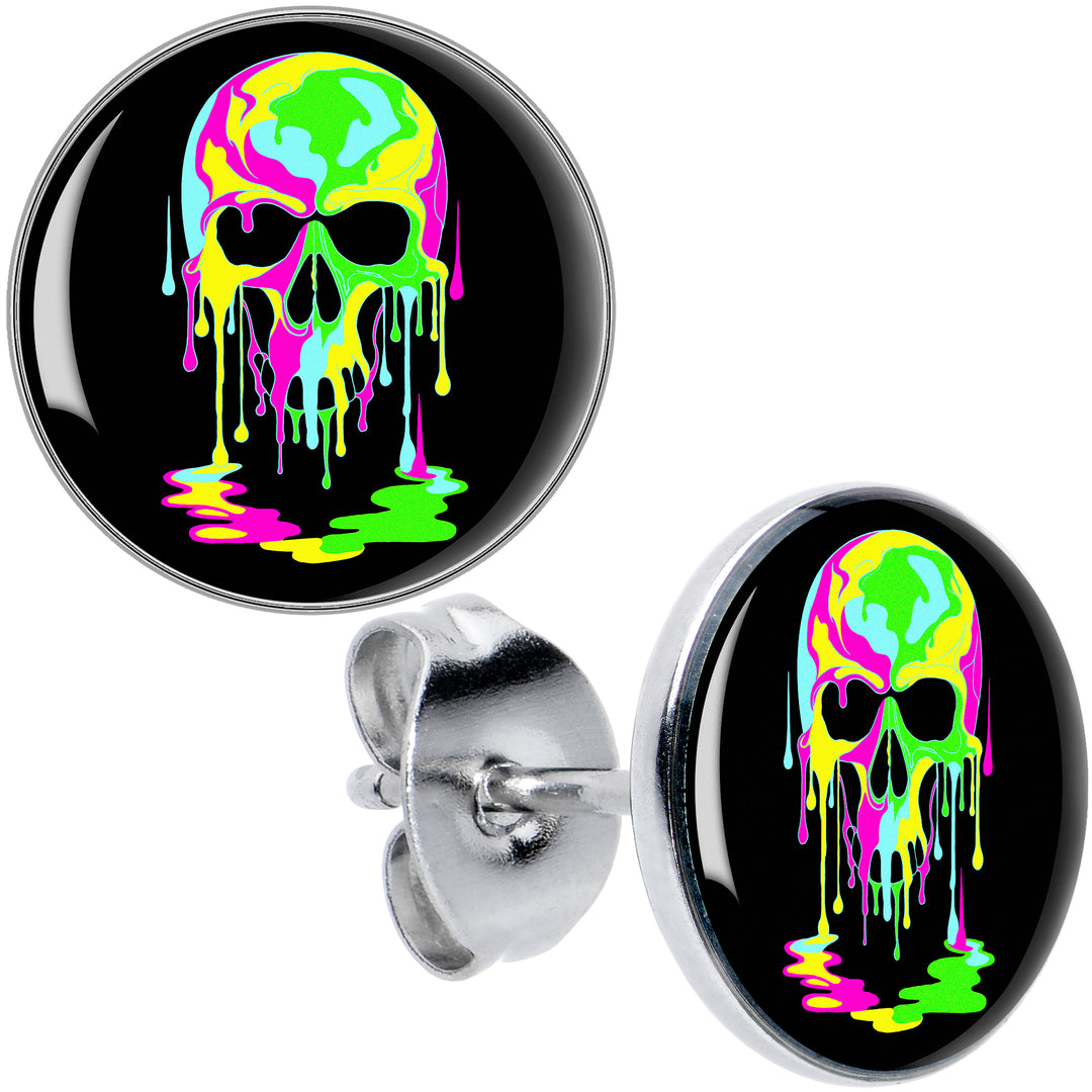 Ultra Bright Melting Skull Hypoallergenic Stainless Steel Stud Earrings