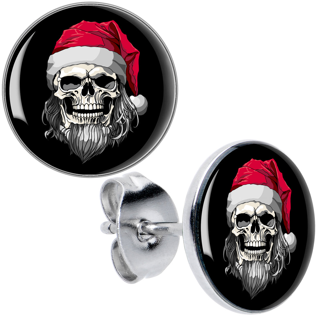 Holiday Skeleton Santa Claus Hypoallergenic Stainless Steel Stud Earrings