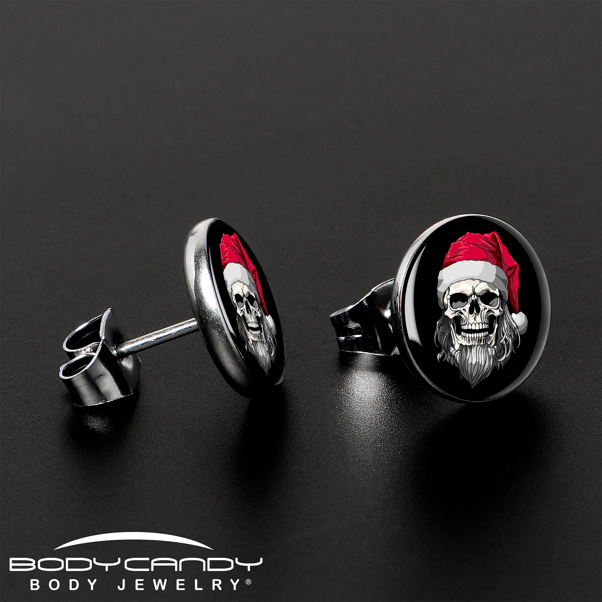 Holiday Skeleton Santa Claus  Stainless Steel Stud Earrings stylish jewelry