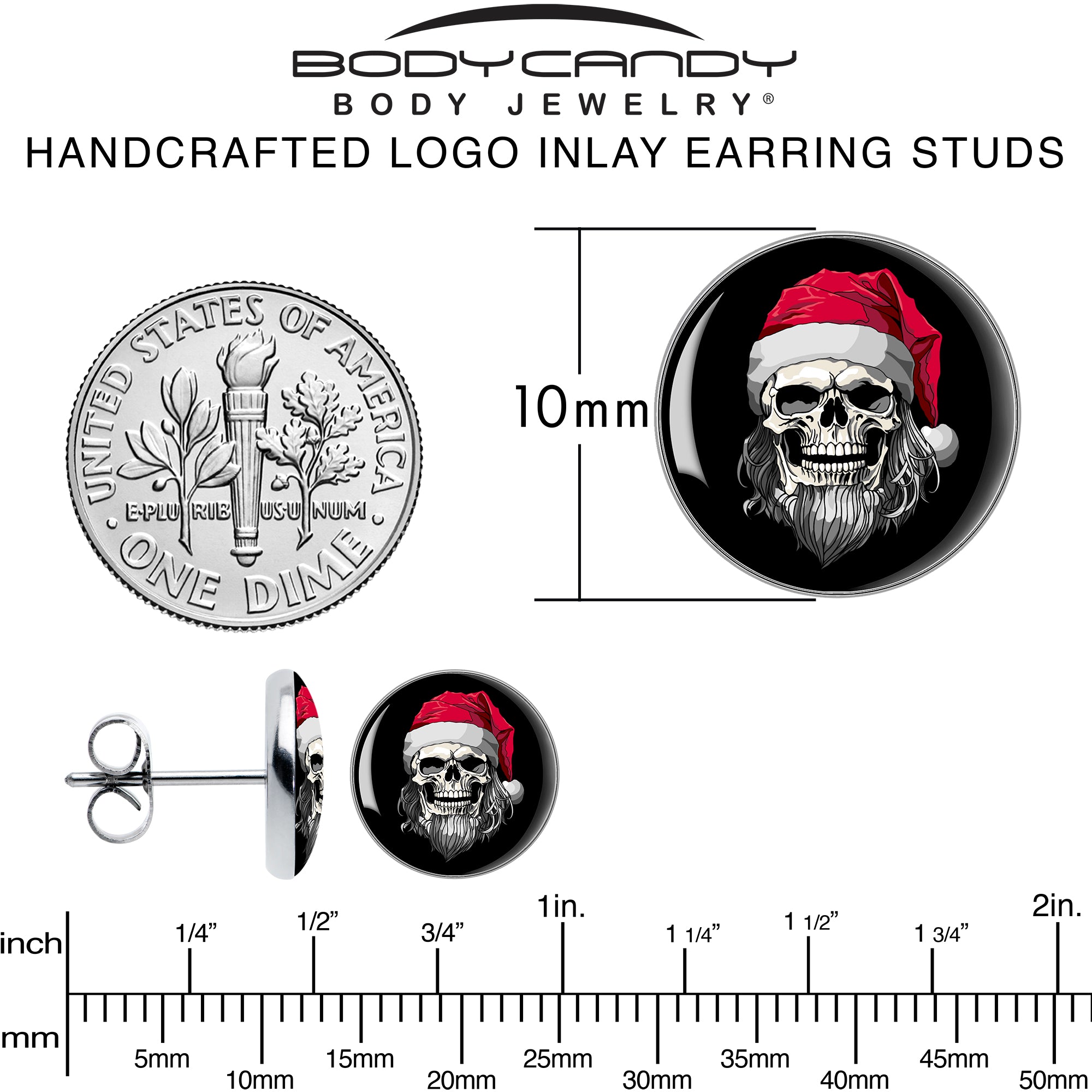Holiday Skeleton Santa Claus  Stainless Steel Stud Earrings stainless steel hypoallergenic