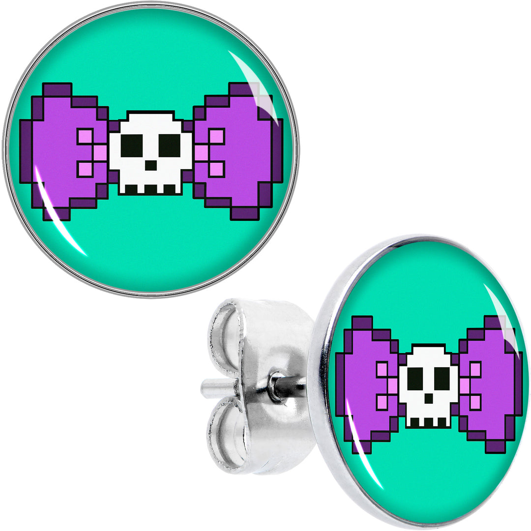 Retro Pixel Skull Hypoallergenic Stainless Steel Stud Earrings