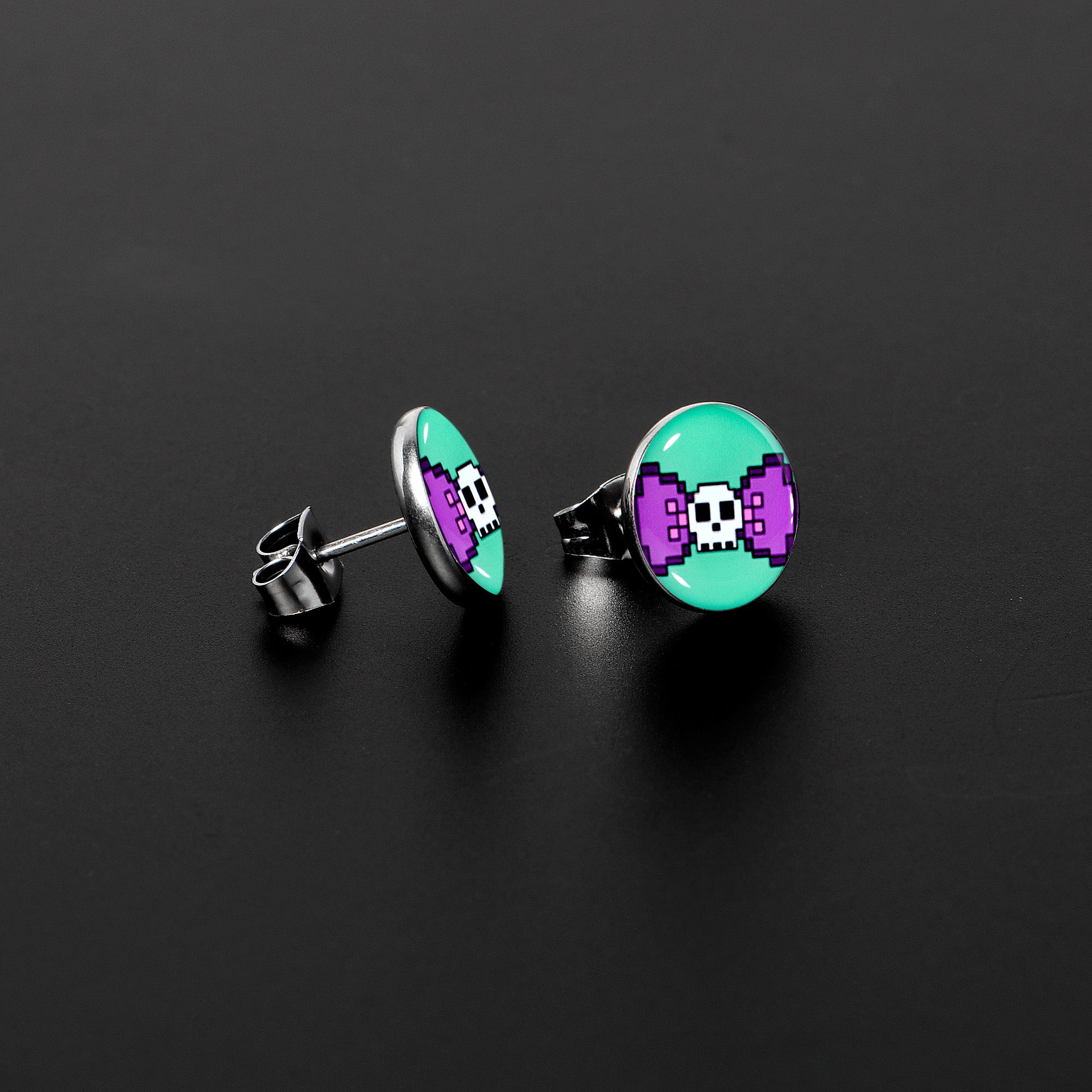 Retro Pixel Skull  Stainless Steel Stud Earrings stylish jewelry