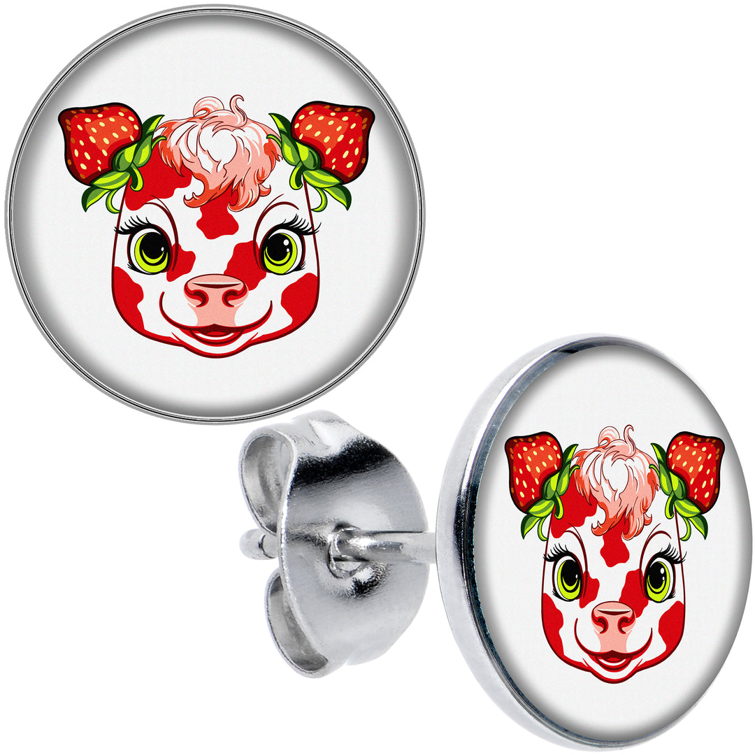 Stawberry Cow Hypoallergenic Stainless Steel Stud Earrings
