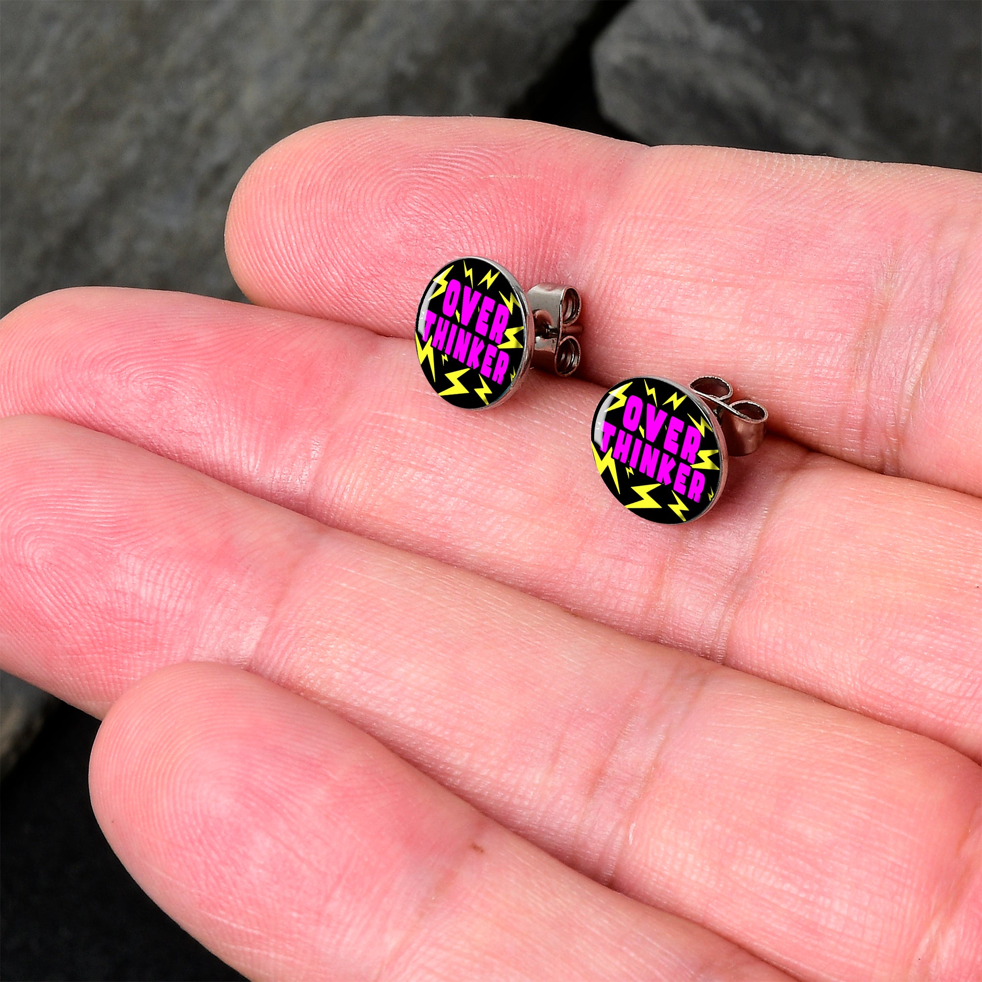 Over Thinker Impact  Stainless Steel Stud Earrings lightweight body jewelry