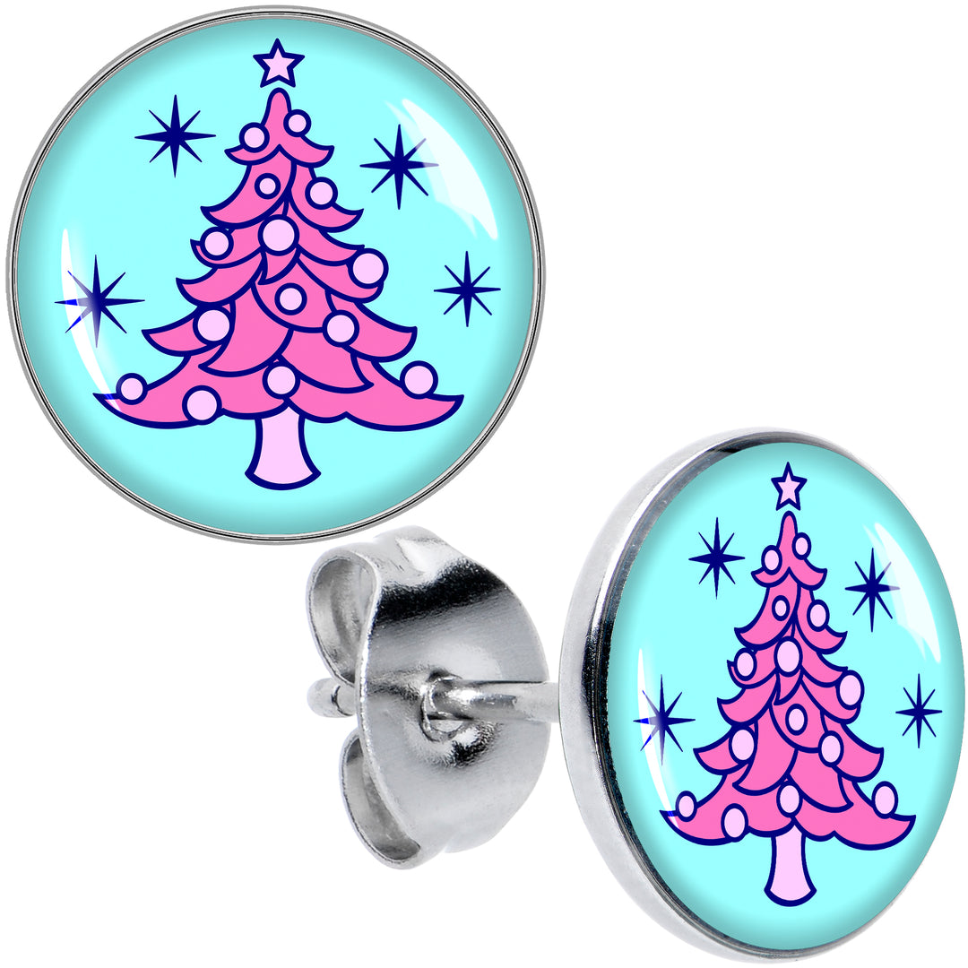 Pastel Christmas Tree Holiday Hypoallergenic Stainless Steel Stud Earrings