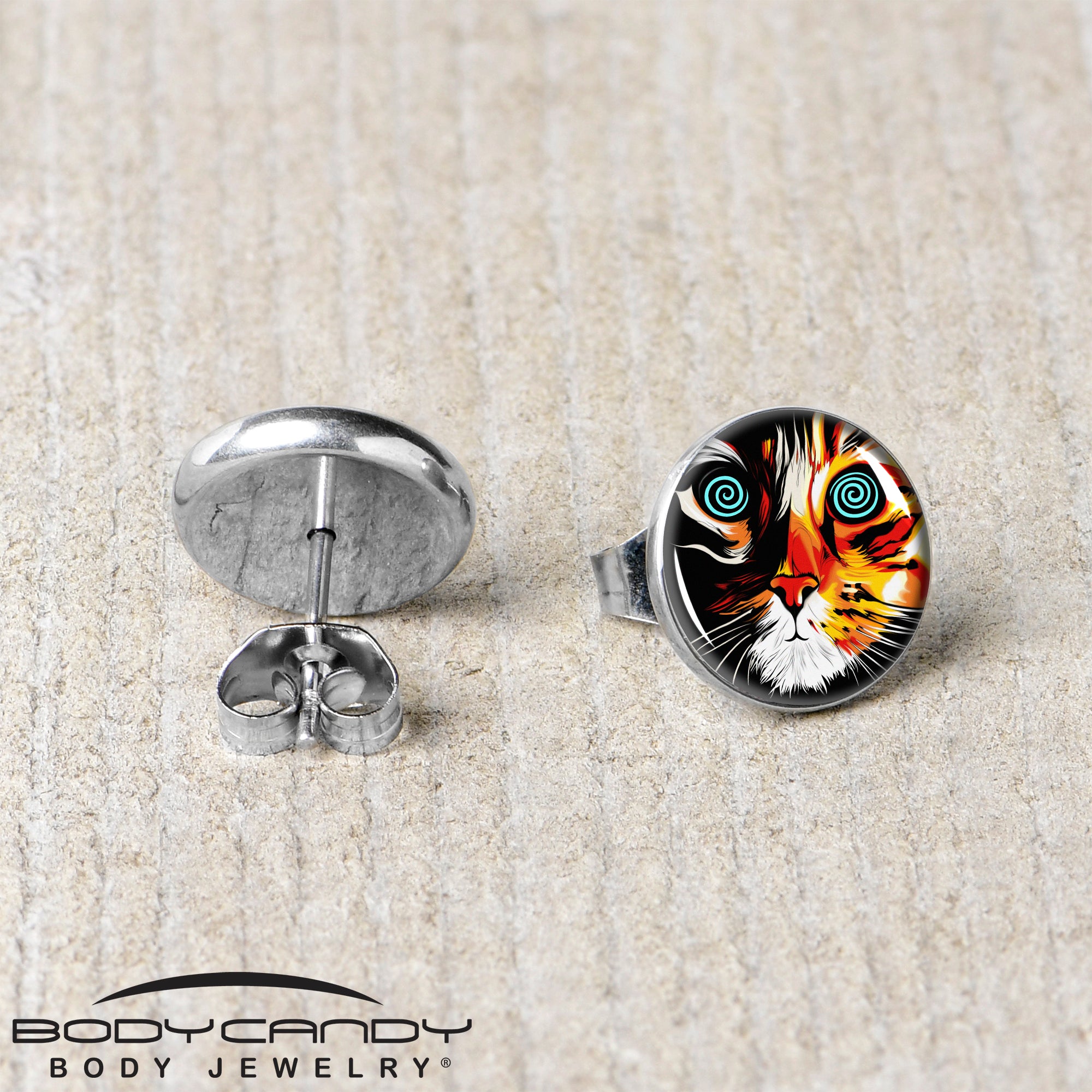 Colorful Trippy Cat  Stainless Steel Stud Earrings stainless steel hypoallergenic