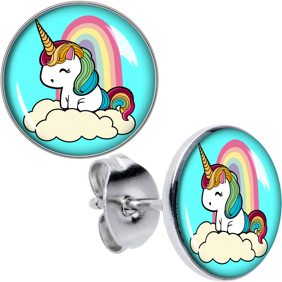 Rainbow Unicorn Hypoallergenic Stainless Steel Stud Earrings