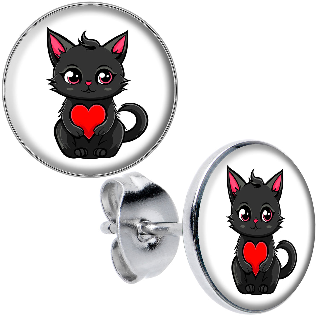 Valentine Cat Hypoallergenic Stainless Steel Stud Earrings