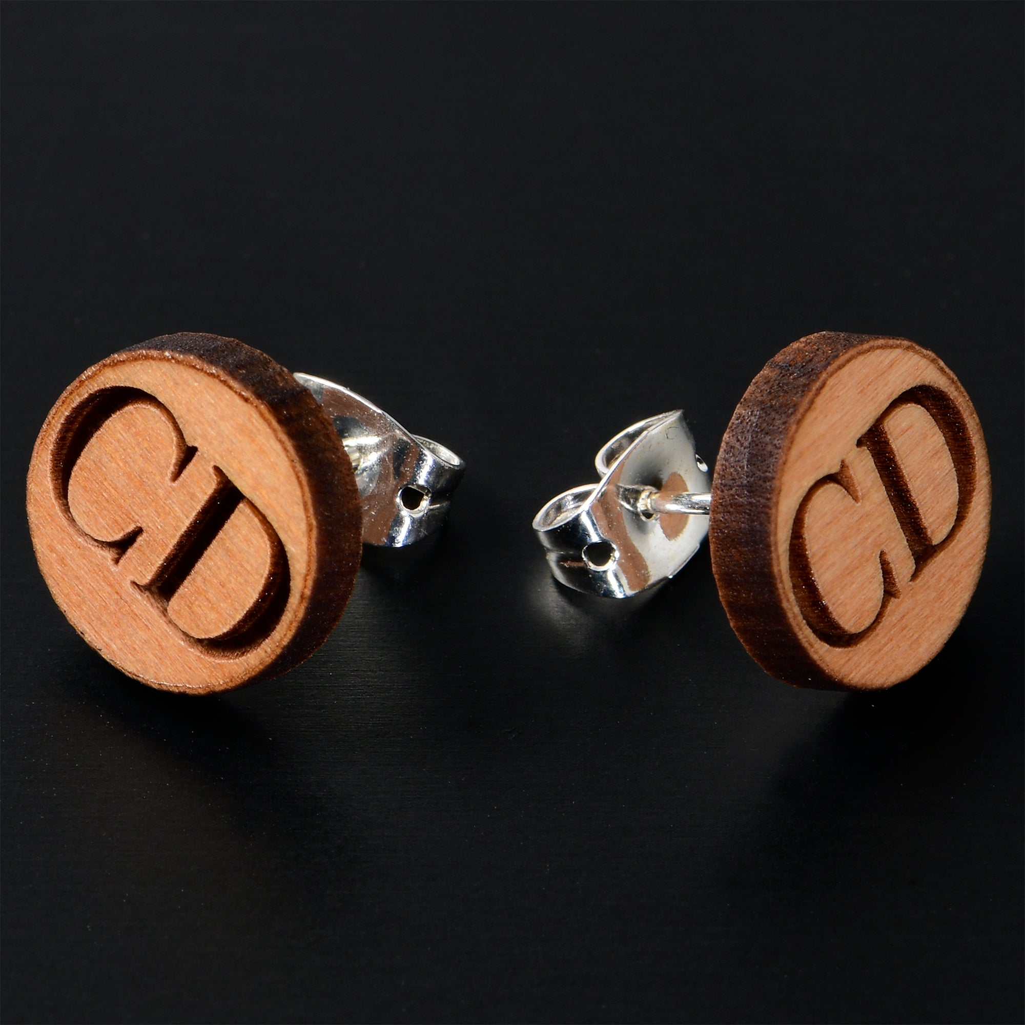 Custom No 1 Earrings Wood Initial Personalized Stud Earrings