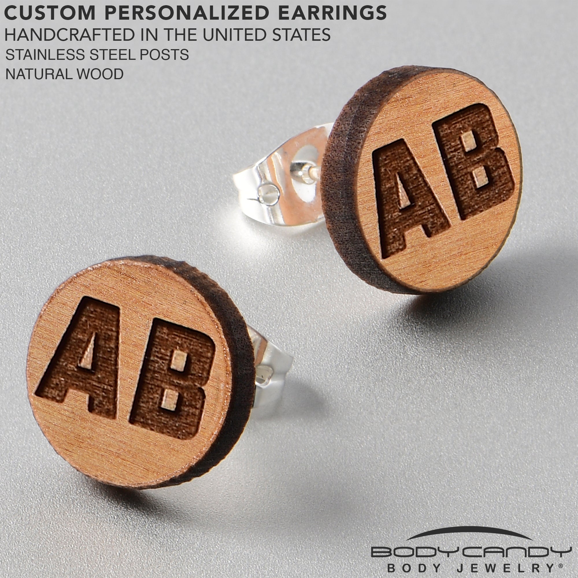 Custom No 2 Earrings Wood Initial Personalized Stud Earrings