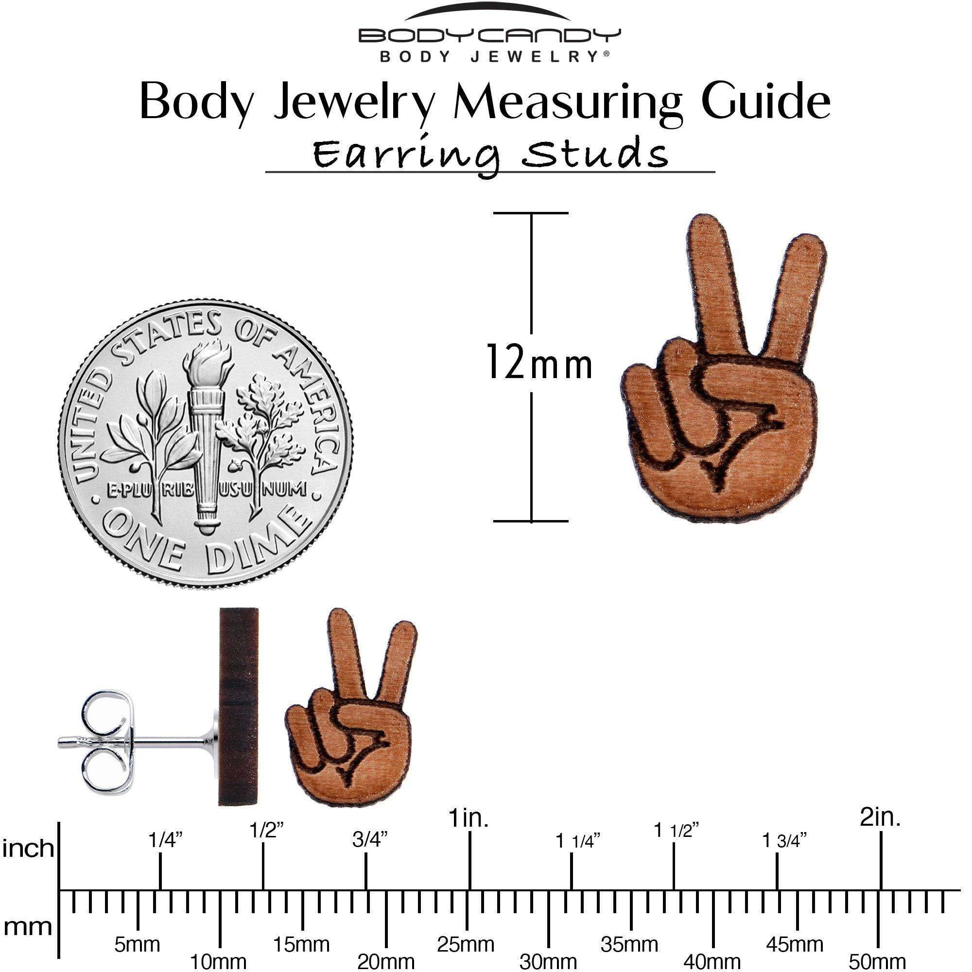 Natural Maple Wood Peace Sign Fingers  Stainless Steel Stud Earrings stainless steel hypoallergenic
