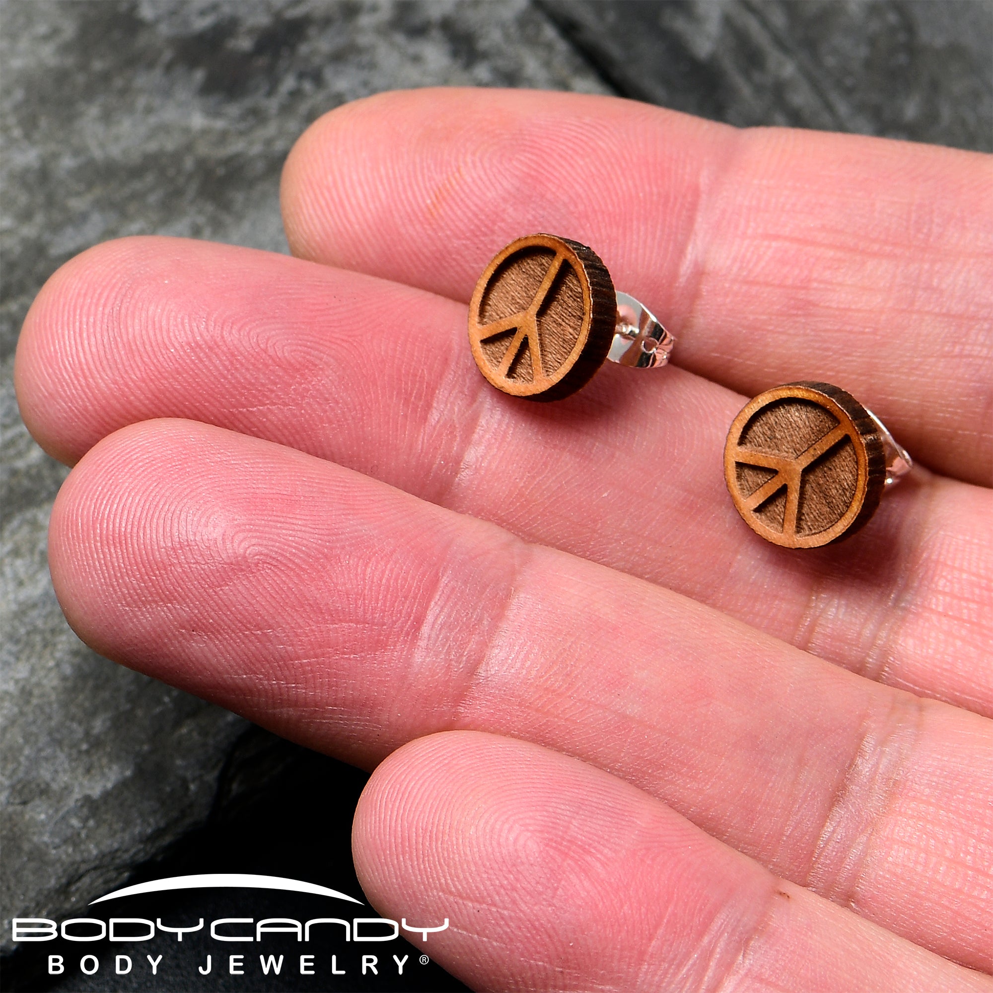 Natural Maple Wood Peace Sign Symbol  Stainless Steel Stud Earrings handmade design