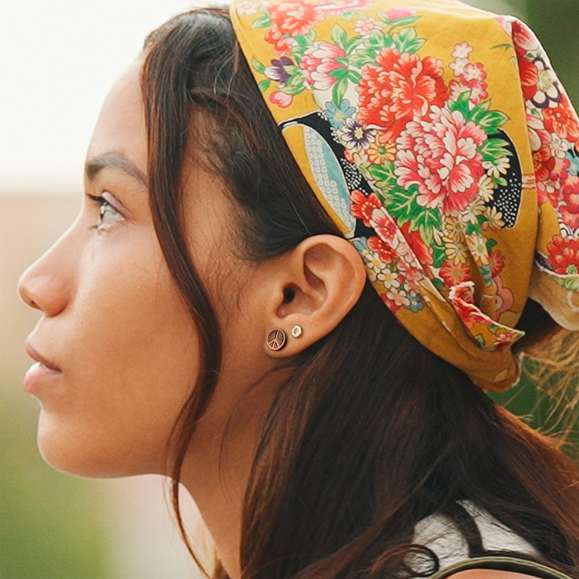 Natural Maple Wood Peace Sign Symbol  Stainless Steel Stud Earrings custom design option