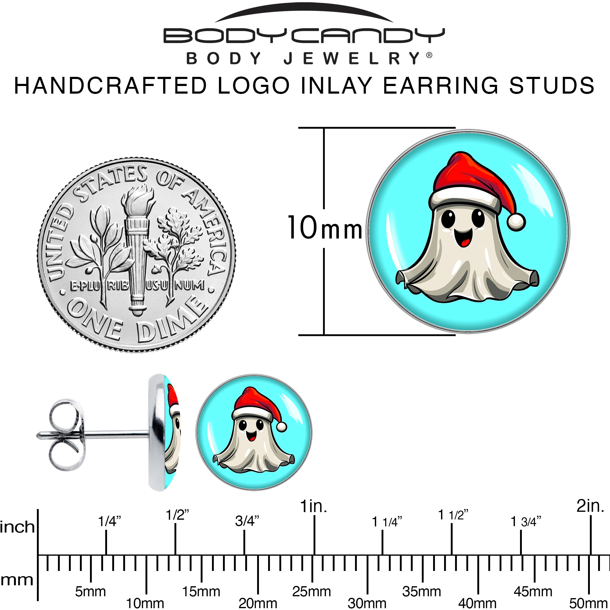 Holiday Christmas Spirit Ghost  Stainless Steel Stud Earrings stainless steel hypoallergenic