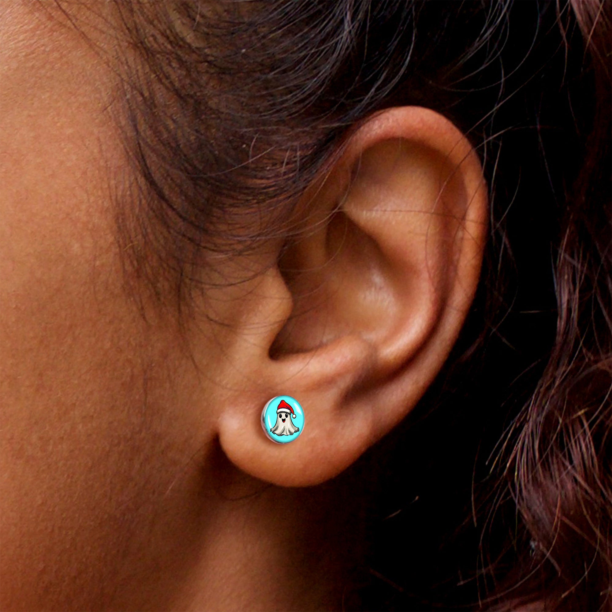 Holiday Christmas Spirit Ghost  Stainless Steel Stud Earrings custom design option