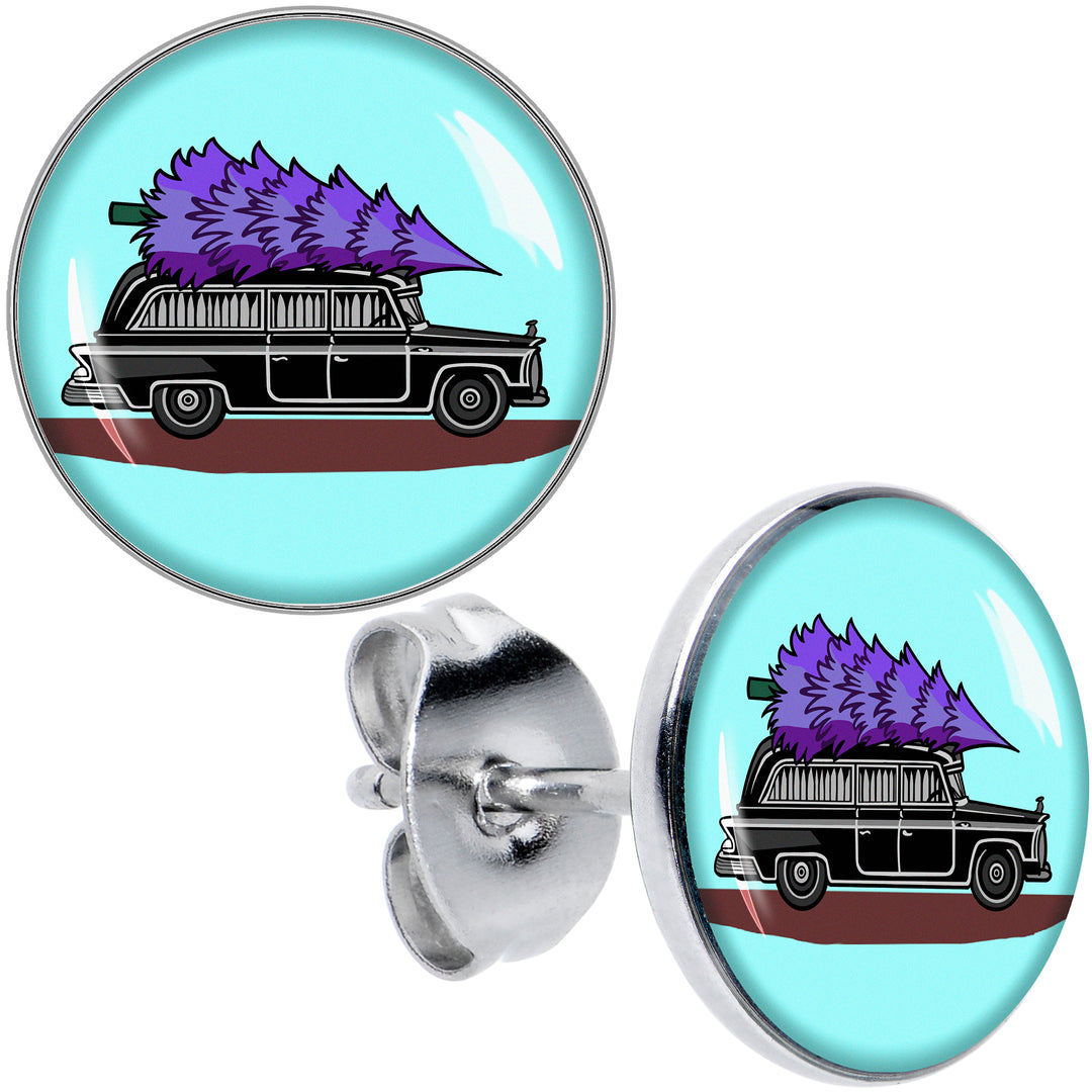 Holiday Christmas Hearse Hypoallergenic Stainless Steel Stud Earrings