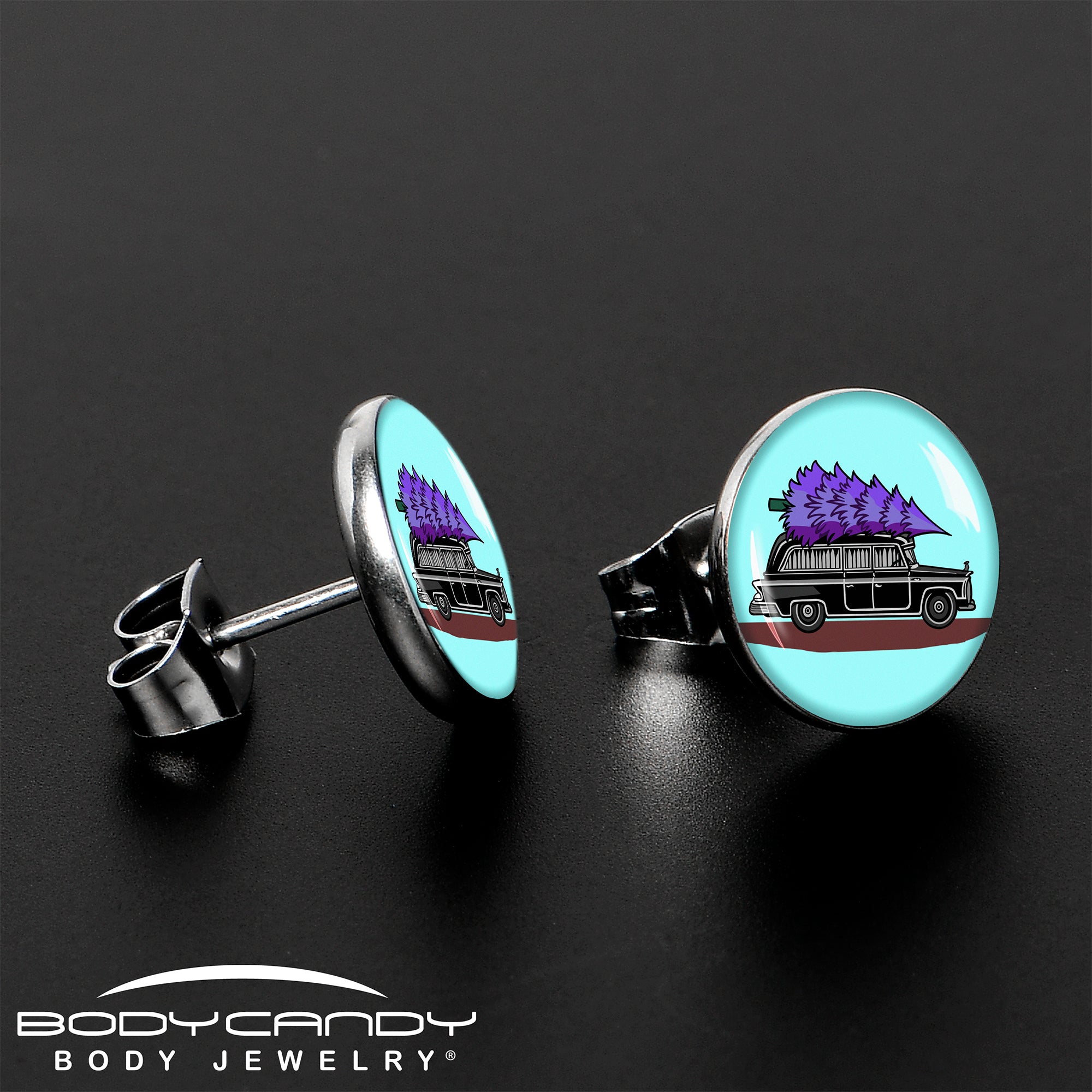 Holiday Christmas Hearse  Stainless Steel Stud Earrings stylish jewelry