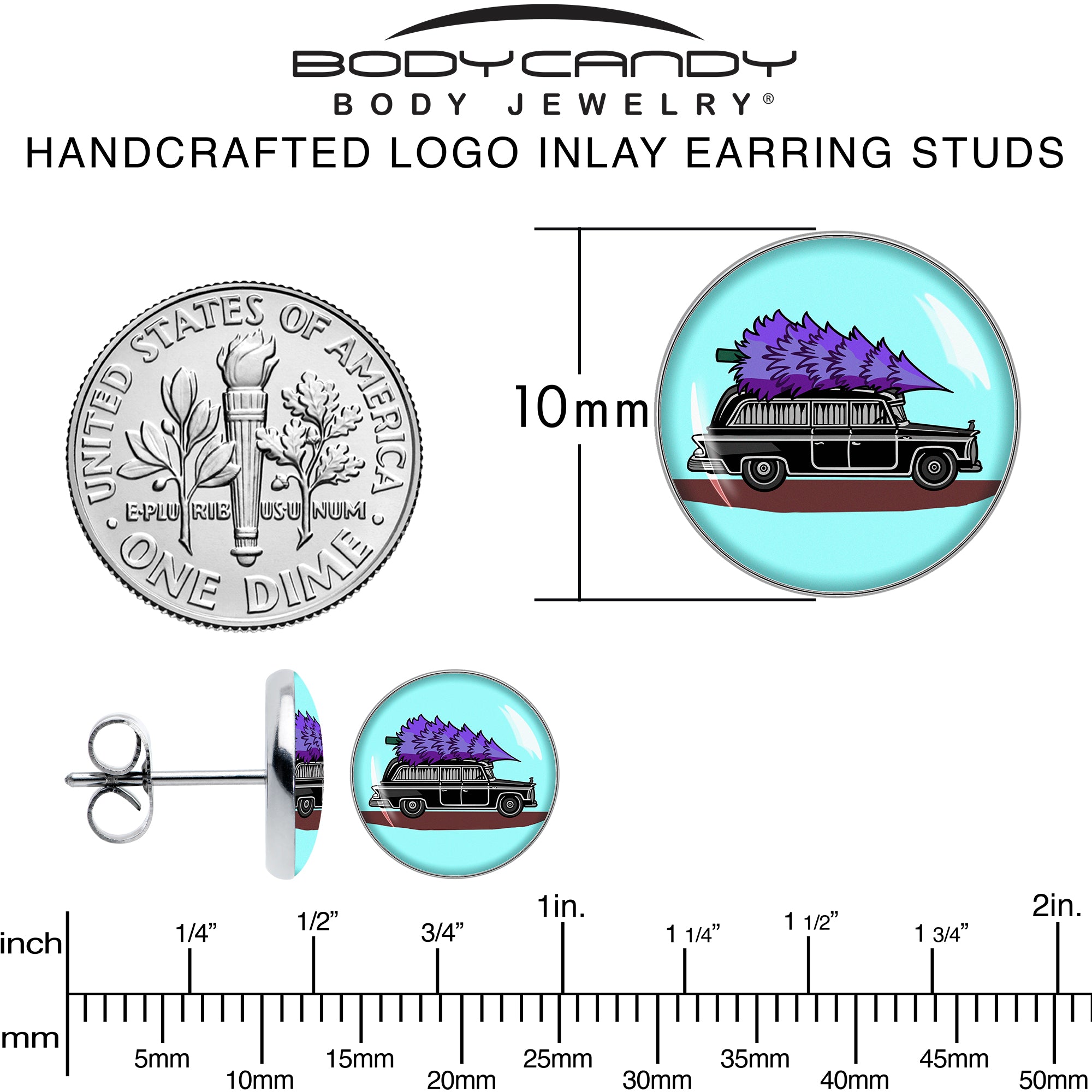 Holiday Christmas Hearse  Stainless Steel Stud Earrings stainless steel hypoallergenic