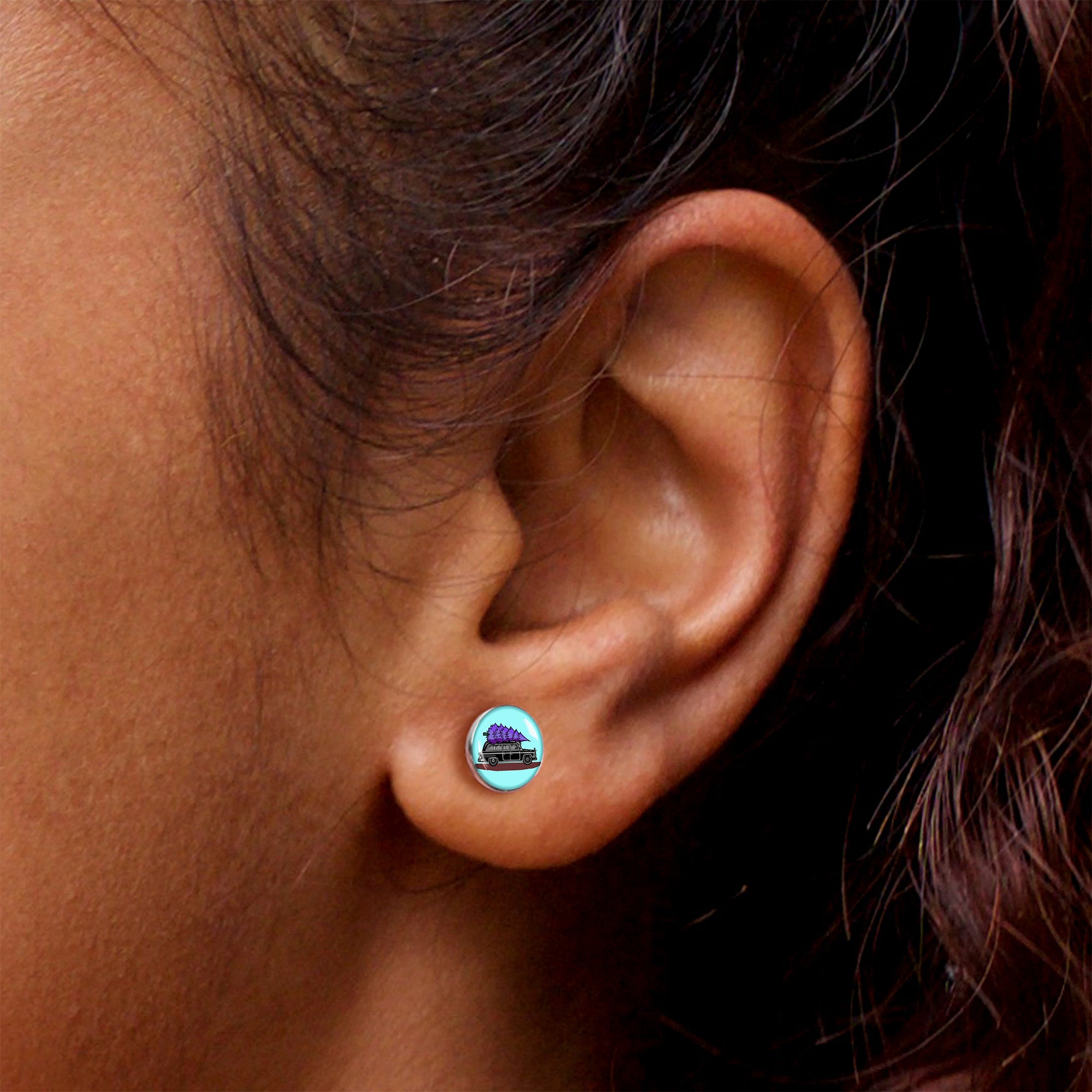 Holiday Christmas Hearse  Stainless Steel Stud Earrings custom design option