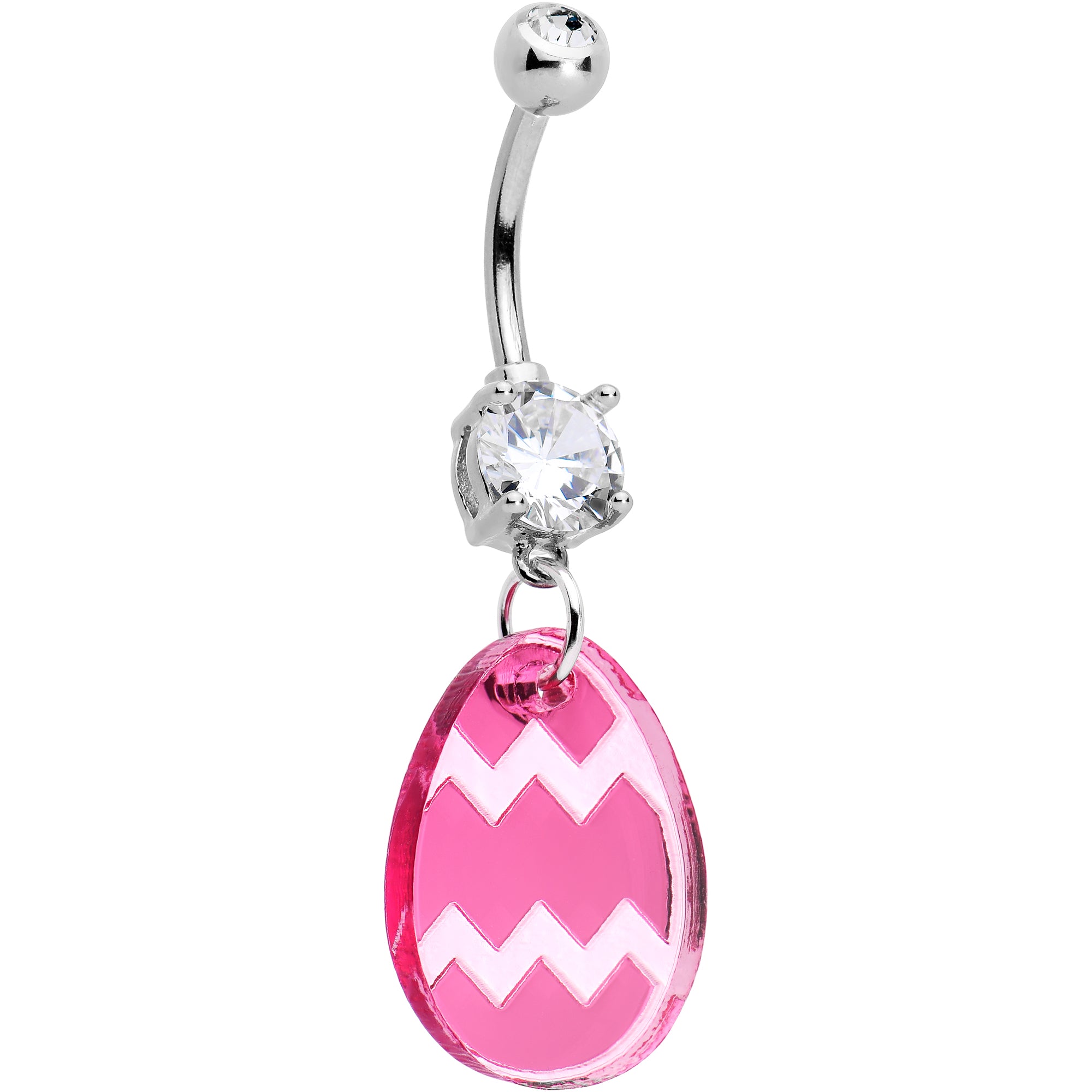 Clear Gem Pink Easter Decorated Egg Dangle Hypoallergenic Stainless Steel Belly Ring